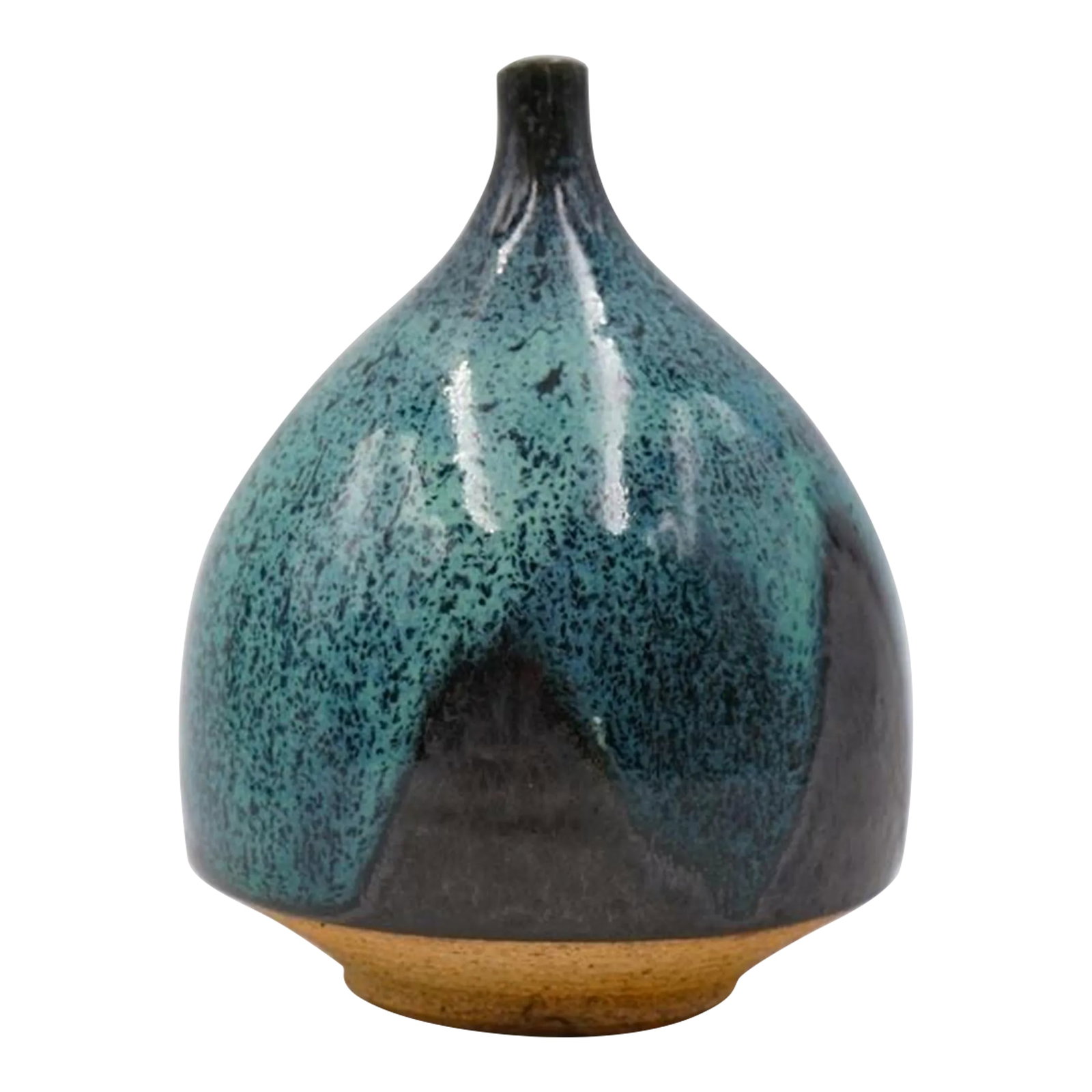 Vintage Mid 20th Century Joel Edwards Sculptural Blue Drip Glaze Vase: Vintage mid 20th century pottery vase by Joel Edwards (1923 - 2007) California. Signed on bottom, blue drip glaze, original price tag. Well known Californian potter he studied at the Brooklyn Museum S