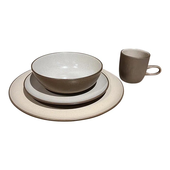 Vintage 1960s Edith Heath Sausalito 4-Piece Stoneware Dinnerware Set Mid-Century: For your consideration, a set 4 piece stoneware ceramic dinner ware by Edith Heath Calif Heath Sausalito California. USA circa the 1960s. Old stock. Dimensions: Mug 3.25 h x 4.75 d x 3.25 diameter
