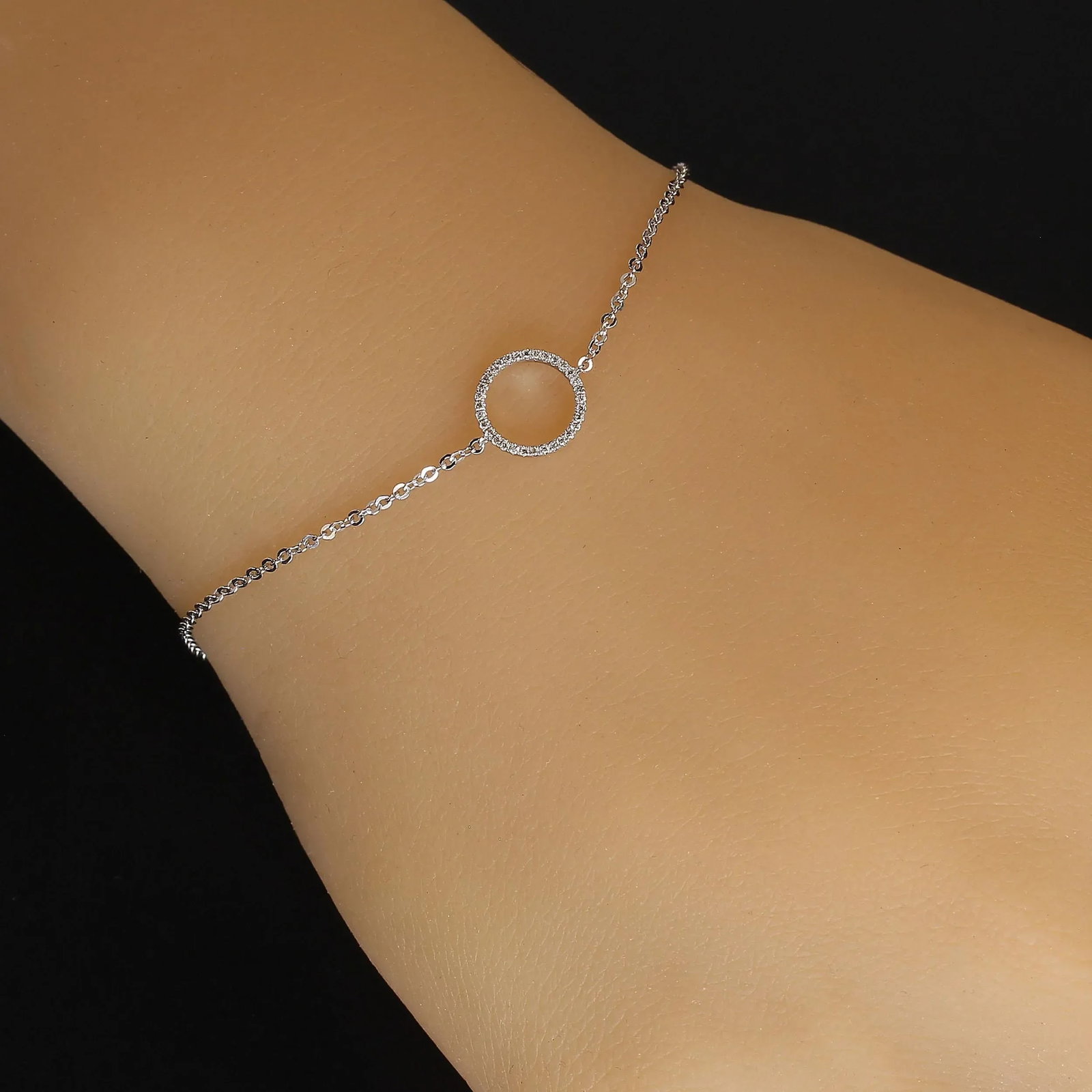 Delicate 14k White Gold Bracelet or Ankle Bracelet With Diamond Circle - 2