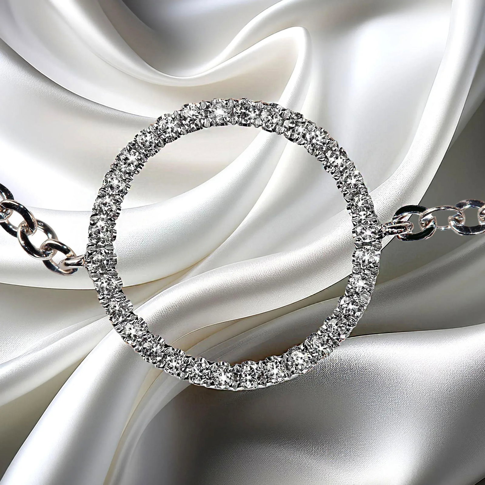Delicate 14k White Gold Bracelet or Ankle Bracelet With Diamond Circle - 3