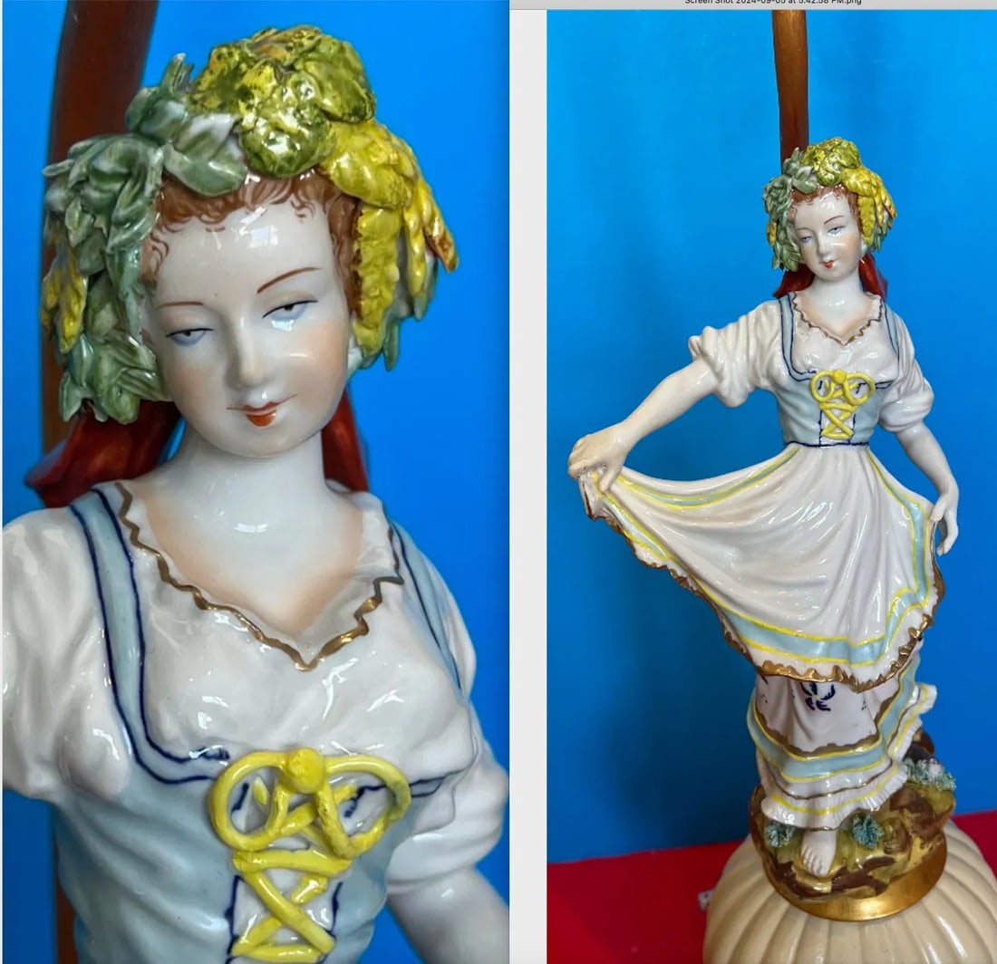 Mid-Century Giulia Mangano Sevres Porcelain Table Lamp Young Lady - 3
