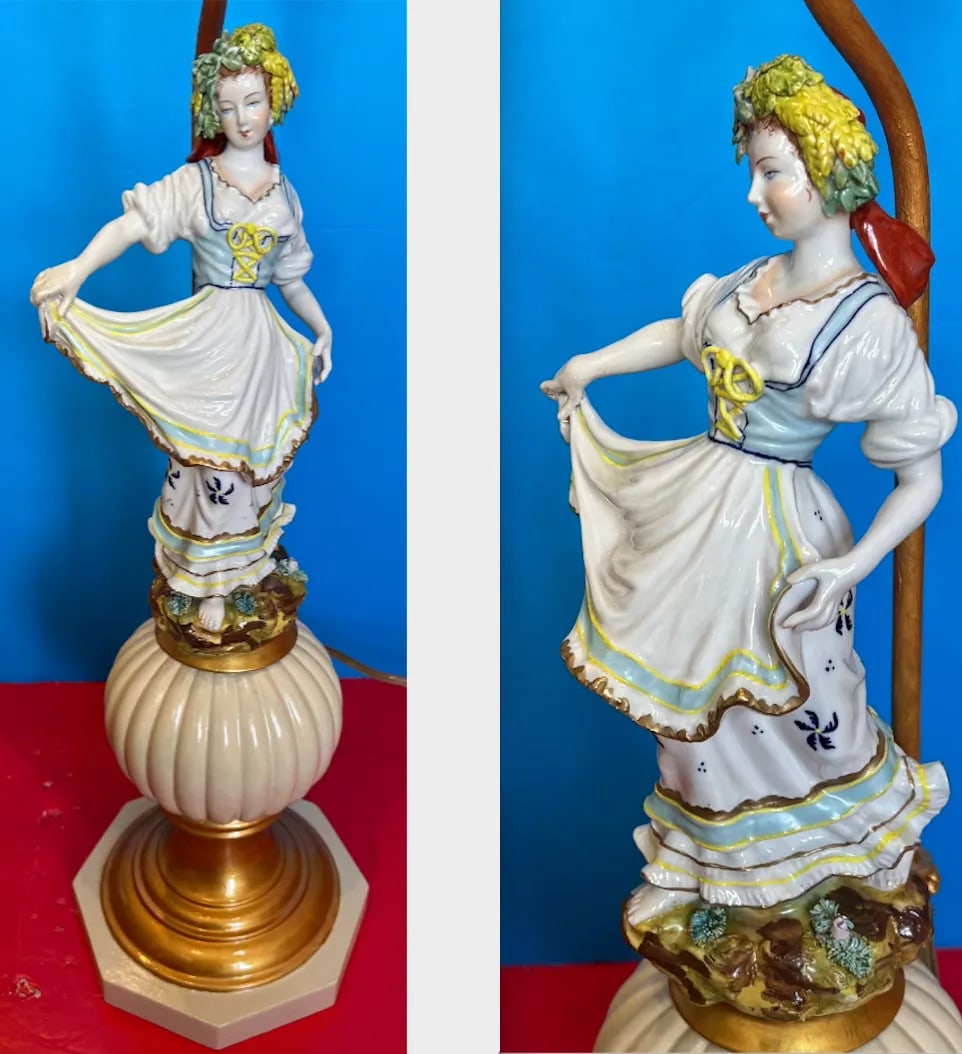 Mid-Century Giulia Mangano Sevres Porcelain Table Lamp Young Lady - 6