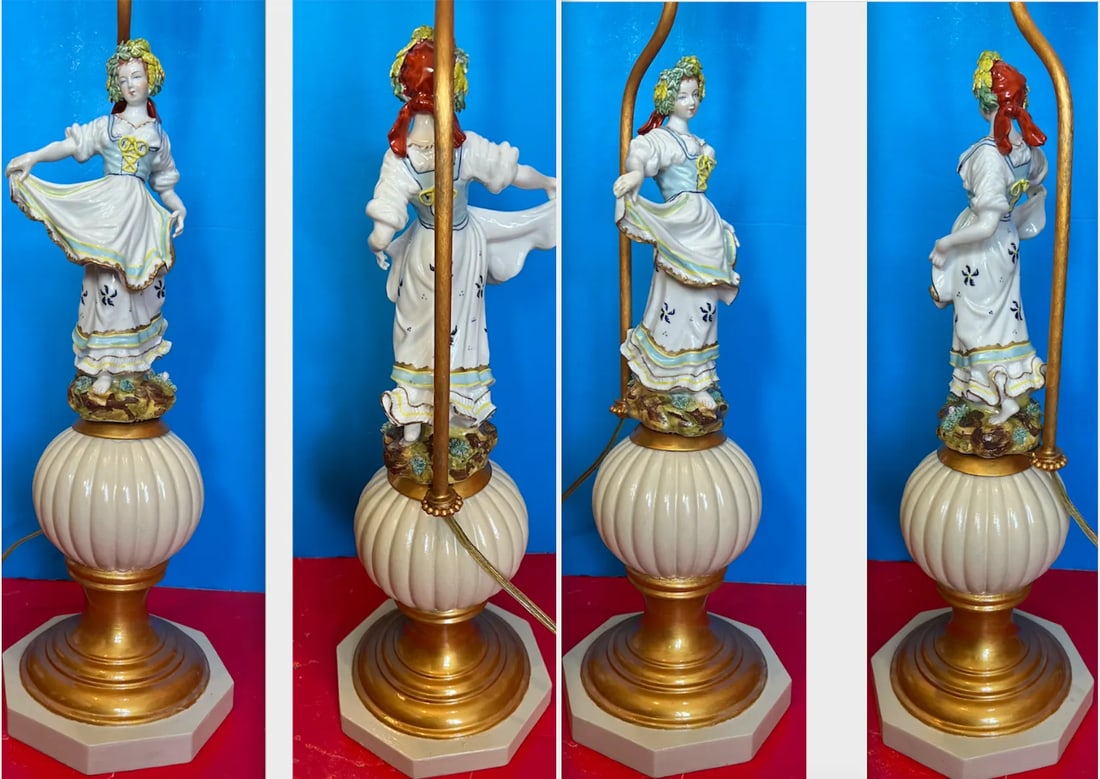 Mid-Century Giulia Mangano Sevres Porcelain Table Lamp Young Lady - 9