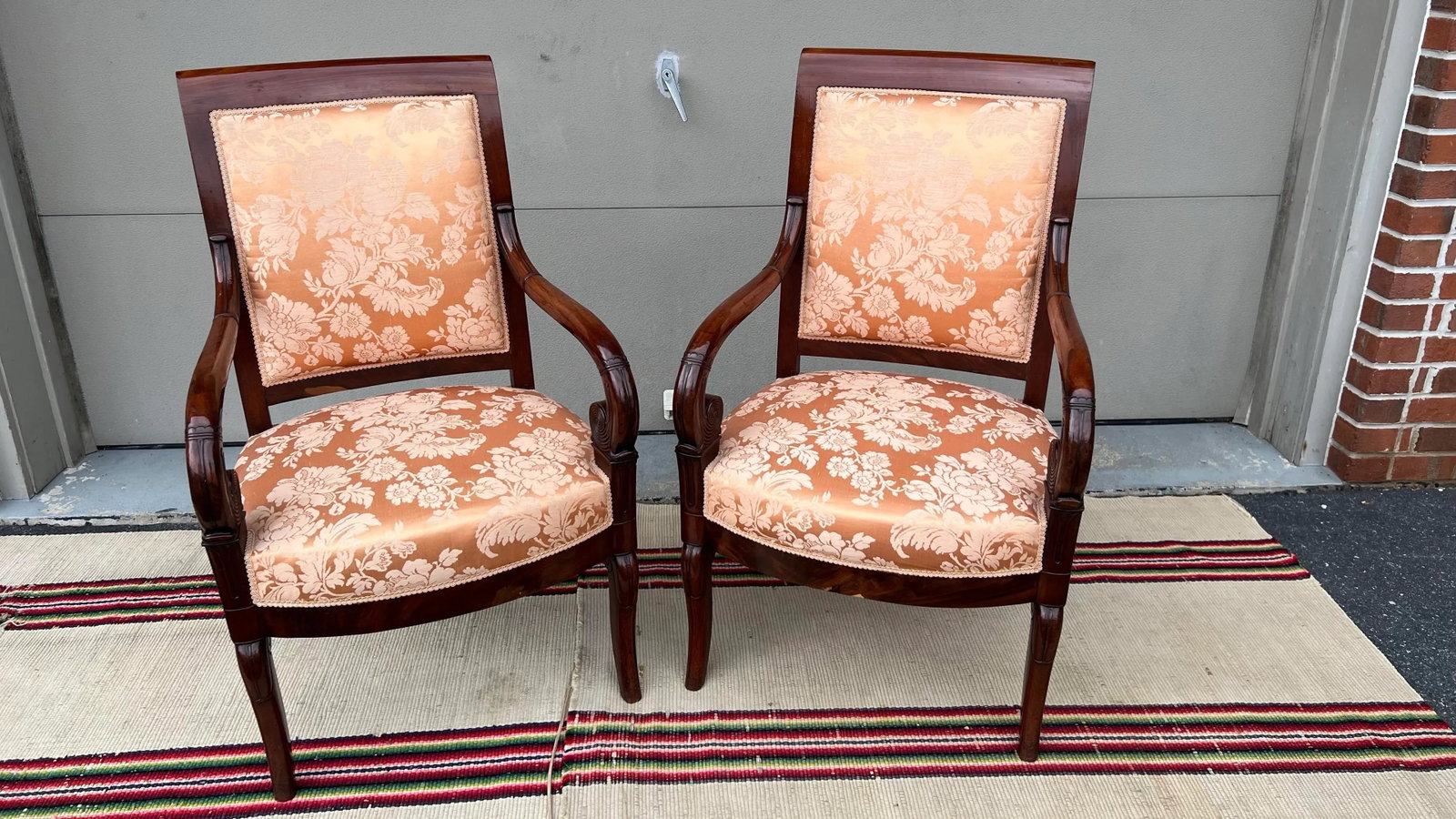 Pair of French Directoire Mahogany Carved Armchairs, Circa 1795 - 2