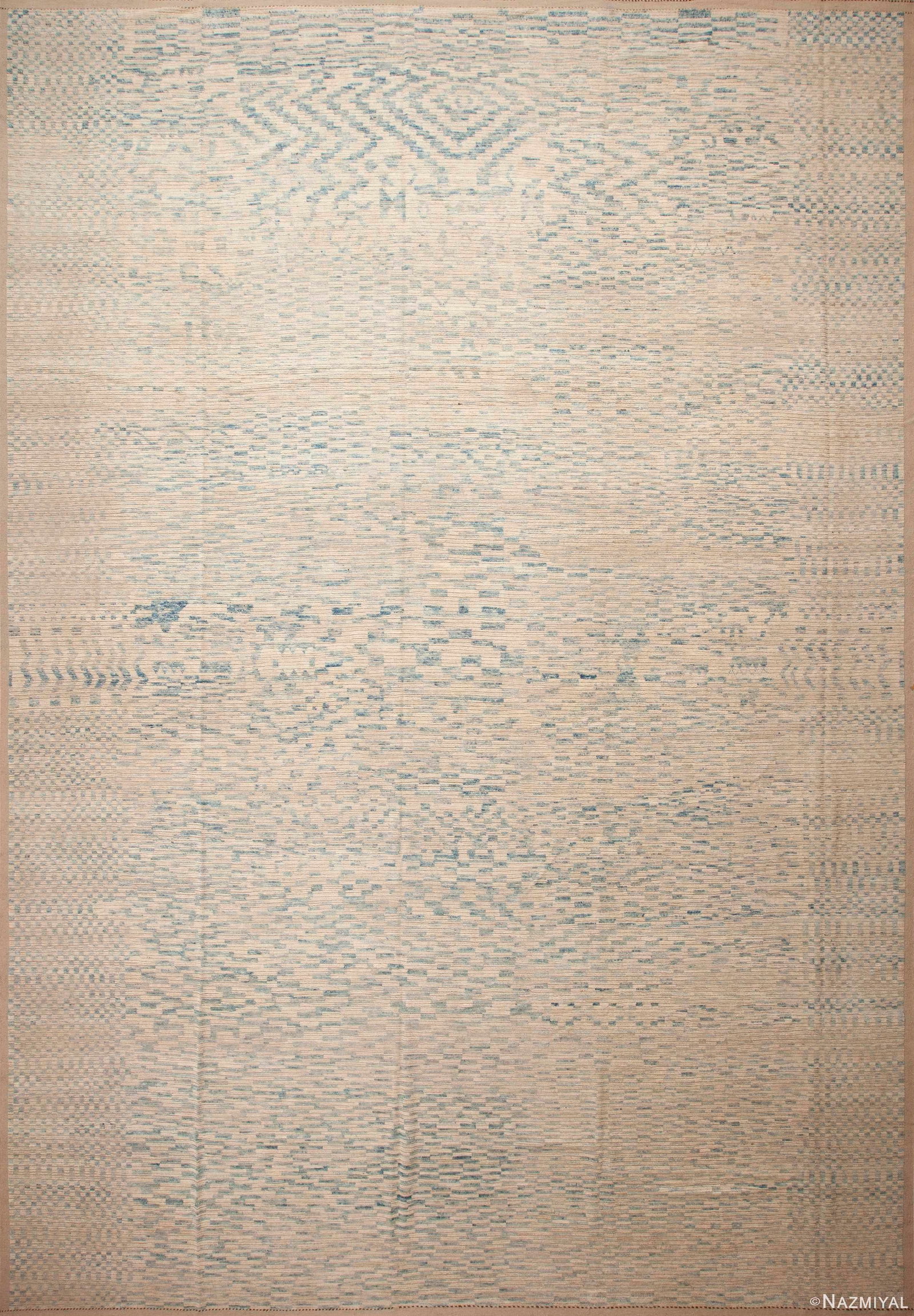 Abstract Cream Light Blue Large Geometric Modern Area Rug: A Beautiful Abstract Cream Light Blue Large Size Geometric Design Modern Area Rug, Country Of Origin: Central Asia, Circa Date: Modern Rug – The neutral light cream and subtle sky blues of this