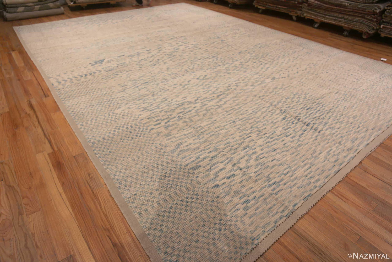 Abstract Cream Light Blue Large Geometric Modern Area Rug - 2