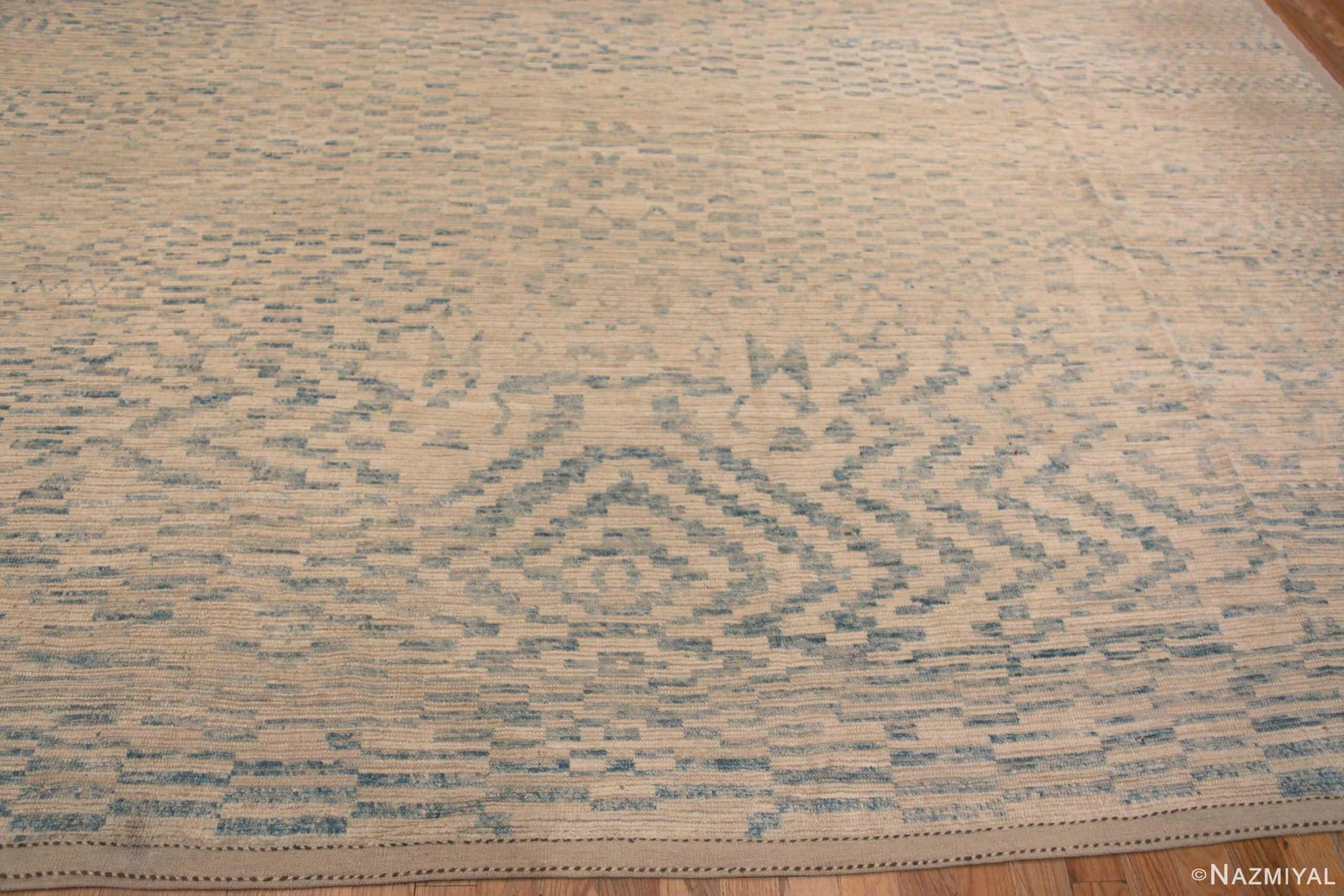 Abstract Cream Light Blue Large Geometric Modern Area Rug - 8