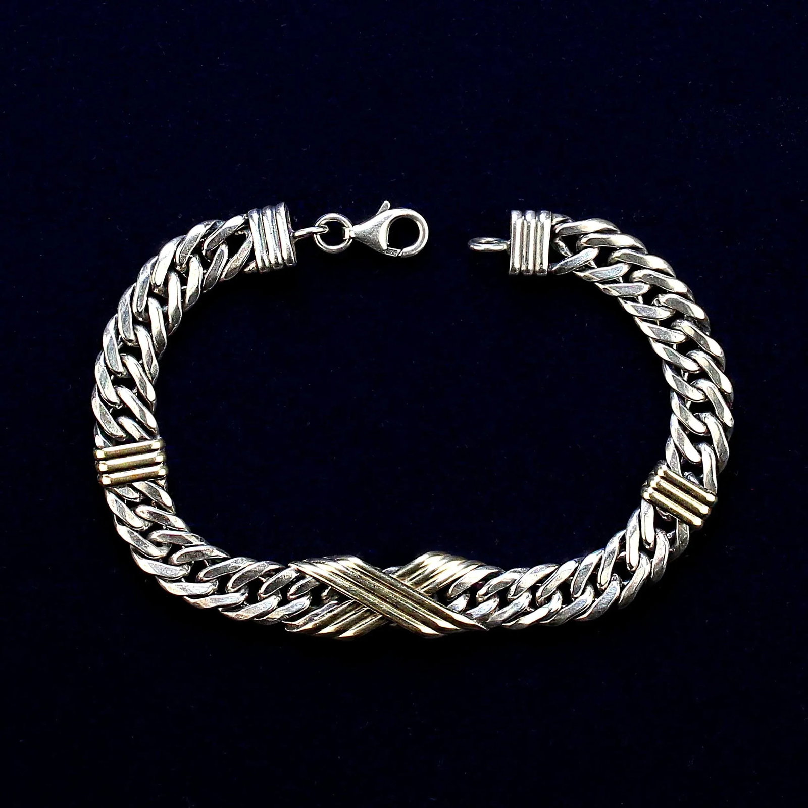 Late 20th Century Sterling Silver Link Bracelet With Goldy Bars - 4