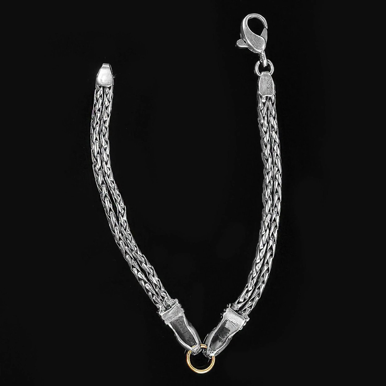 Late 20th Century Sterling Silver Bracelet With Double Headed Snake Motif and Goldy Accents - 3