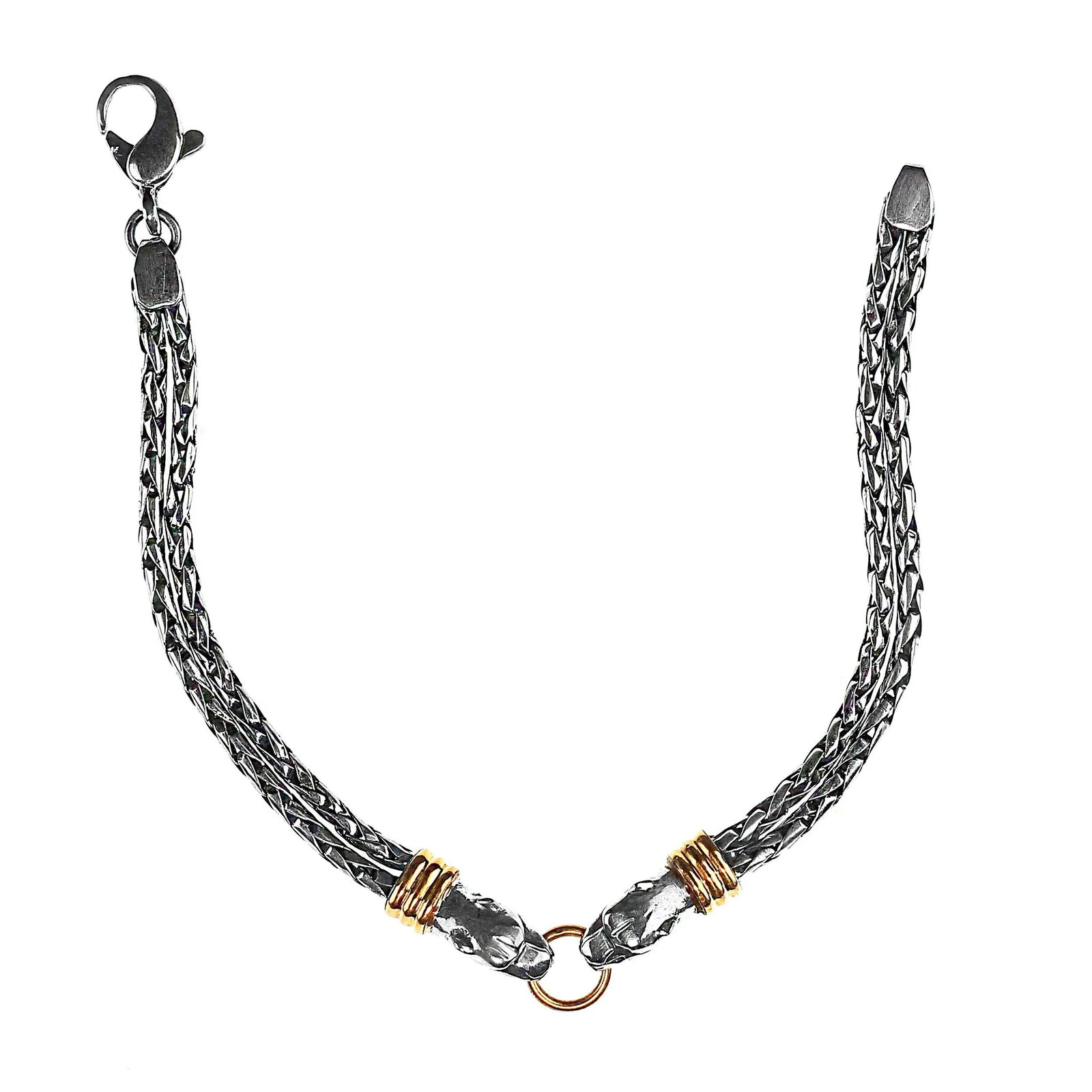 Late 20th Century Sterling Silver Bracelet With Double Headed Snake Motif and Goldy Accents - 7