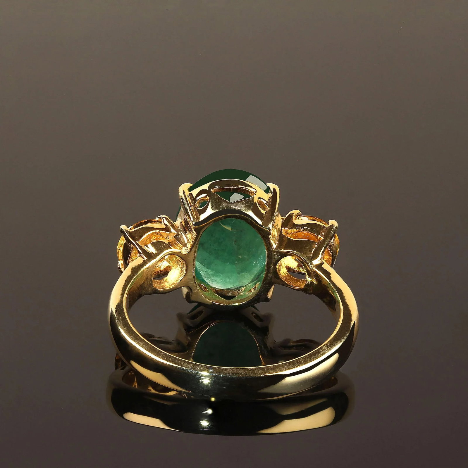 Green Emerald With Sparkling Golden Citrine Accent & Gold Rhoduim/Sterling Ring Size 7 - 3