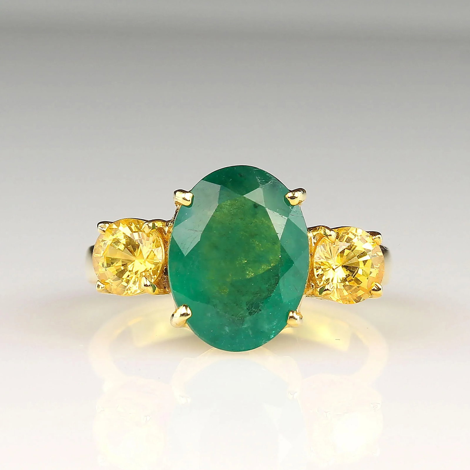 Green Emerald With Sparkling Golden Citrine Accent & Gold Rhoduim/Sterling Ring Size 7 - 4