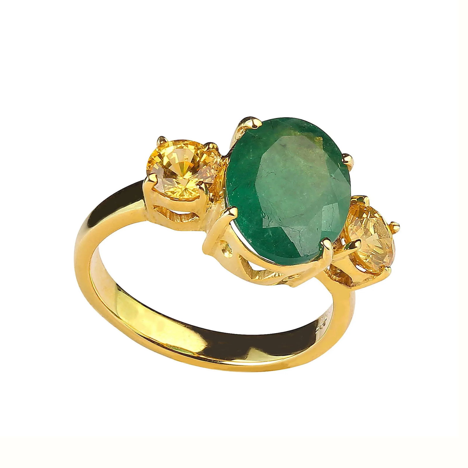 Green Emerald With Sparkling Golden Citrine Accent & Gold Rhoduim/Sterling Ring Size 7 - 6