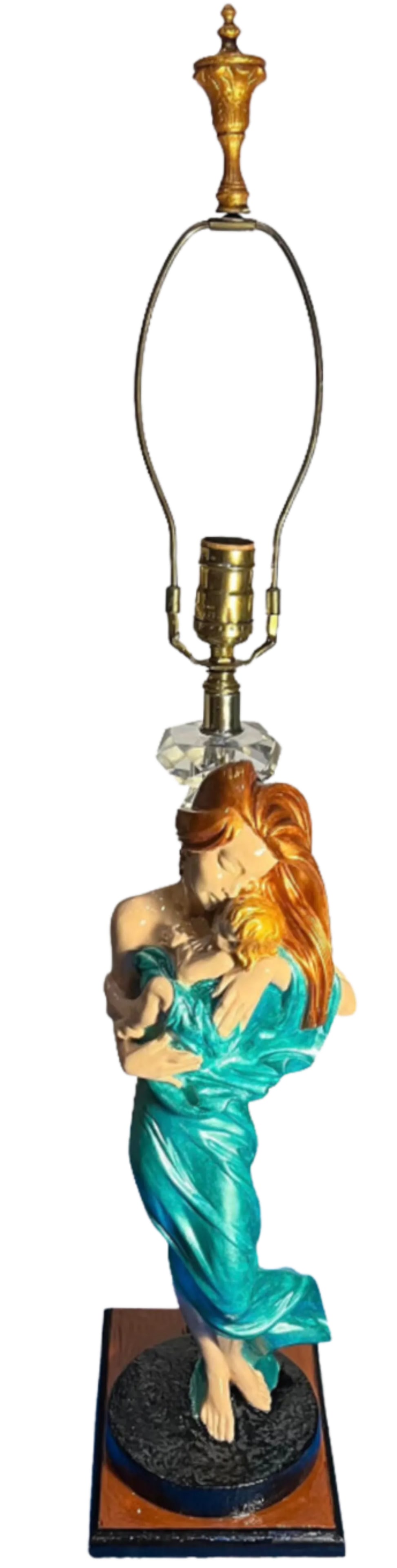 Vintage Sculptural Table Lamp: Mother and Child by Aleksander Danel: This exquisite sculpture, titled "Quiet Moment," was masterfully crafted by the renowned sculptor Alexsander Danel for Austin Productions in the 1970s. Standing at an elegant 18 inches tall, the