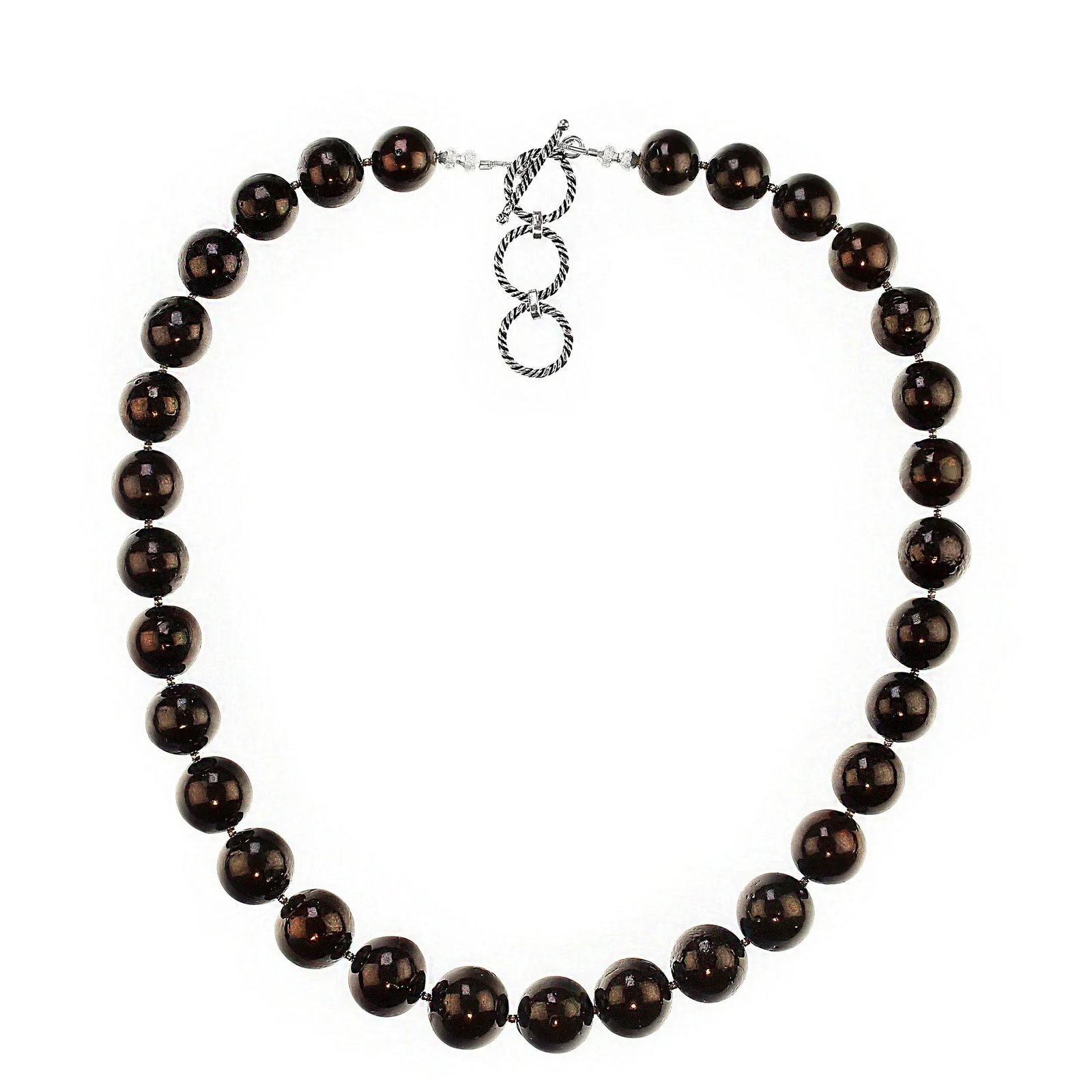 Gently Graduated Black Gemstone Necklace With Sterling Accents - 5