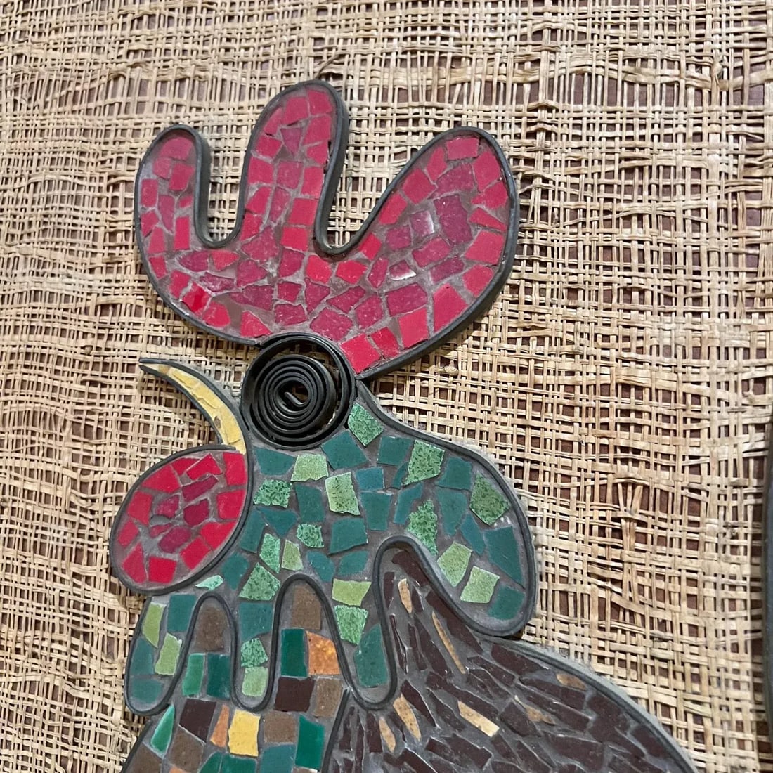 Mid Century Modern Brass Tiled Rooster Wall Art, Signed K, 1960s - 5