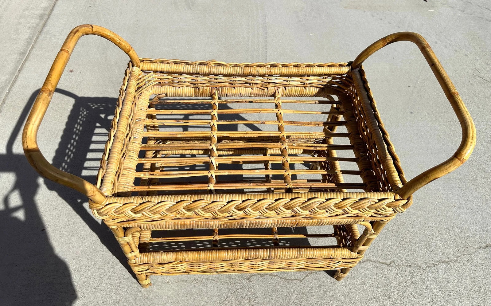Coastal Michael Taylor Style Woven Rattan Bar Cart W/Drink Holder - 4