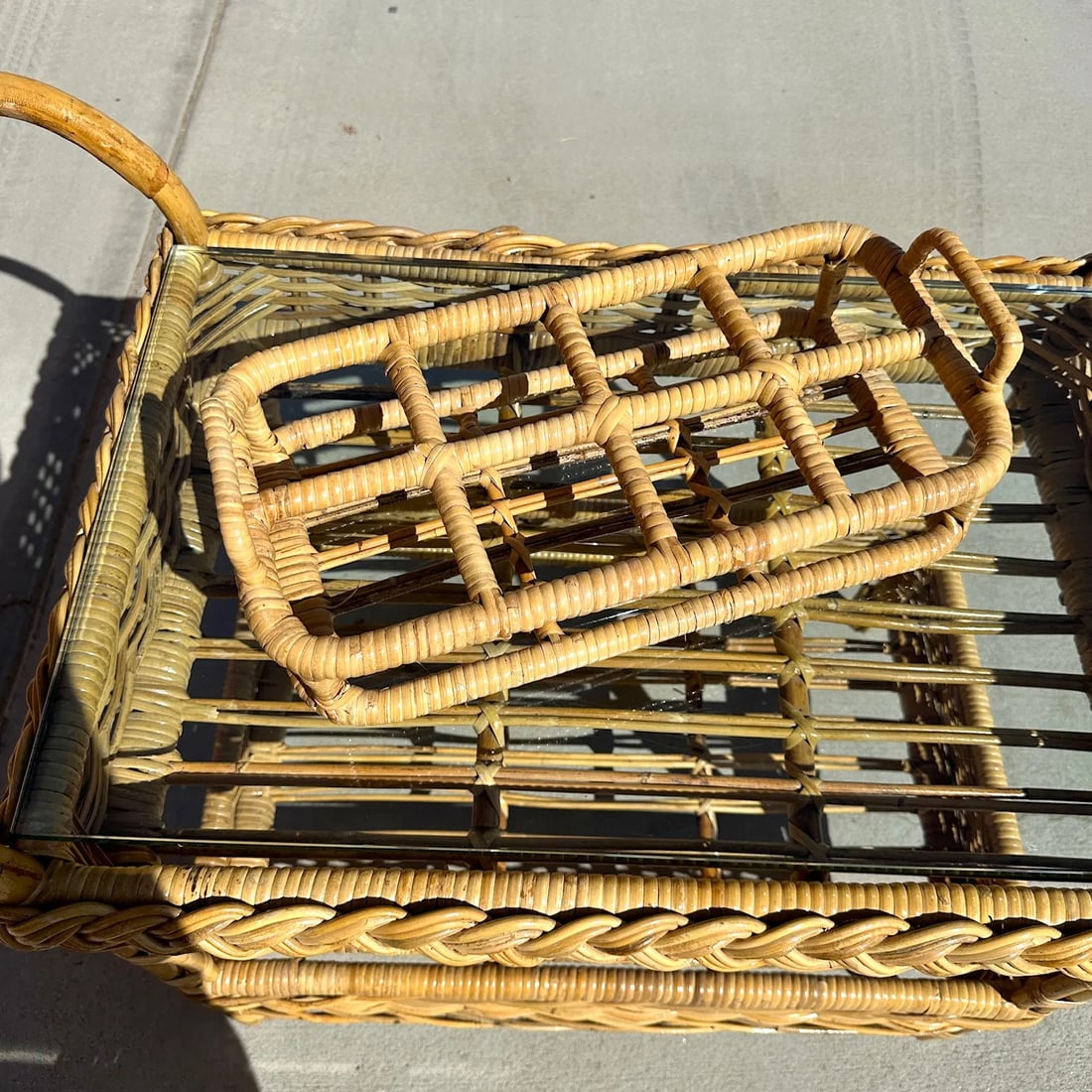 Coastal Michael Taylor Style Woven Rattan Bar Cart W/Drink Holder - 7