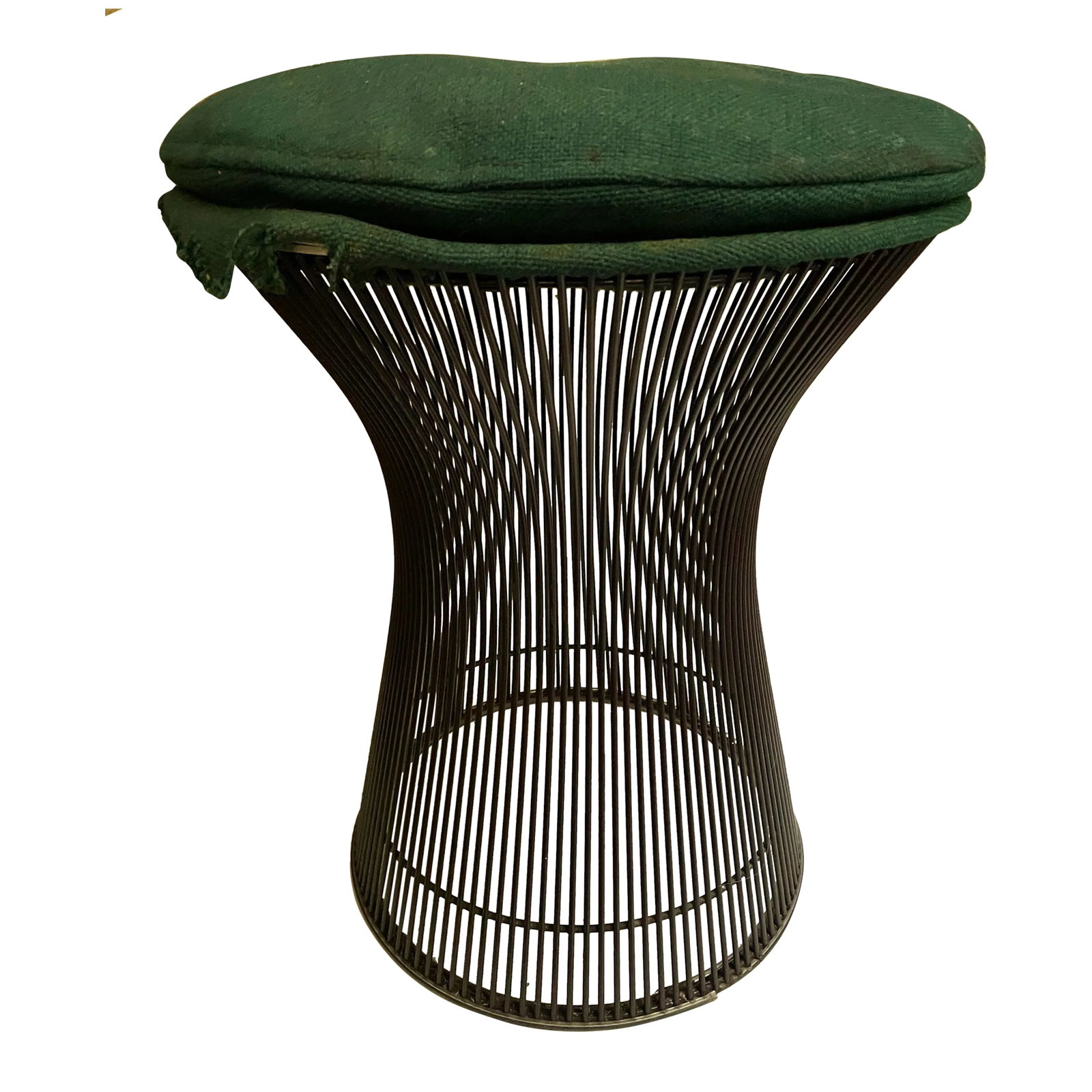 Mid 20th Century Warren Platner Knoll International Stool Original Green Fabric Bronze Metal: Here is another wonderful Warren Platner stool with a bronze finish and original hunter green fabric made by Knoll International. This one has some condition issues, The fabric from the bottom of the