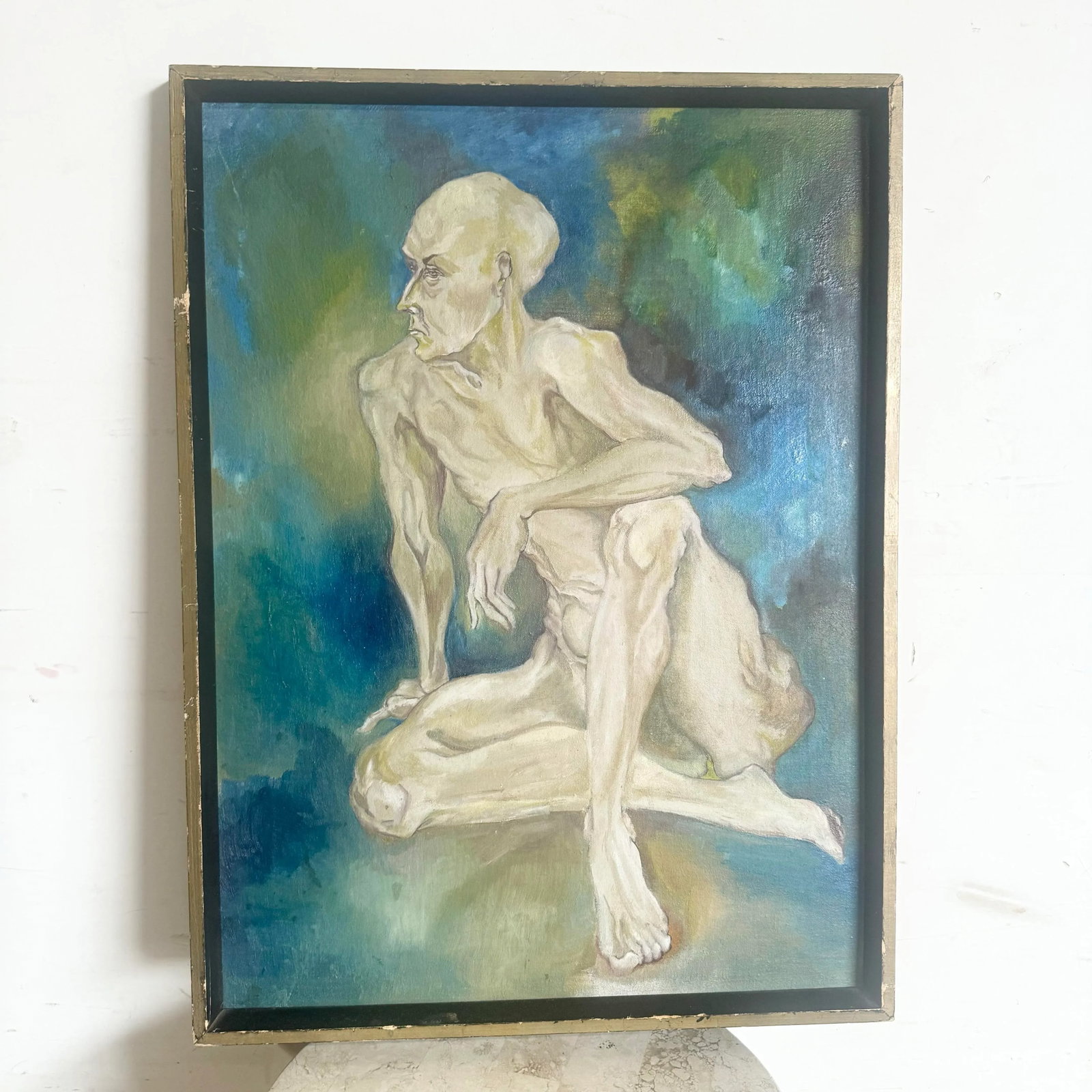 Framed Original Painting of Nude Man Sitting - 2