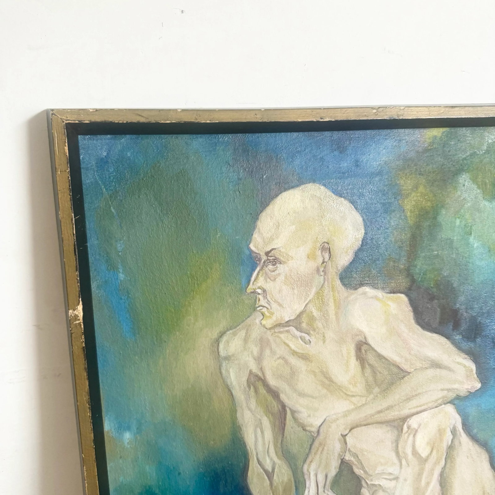 Framed Original Painting of Nude Man Sitting - 4