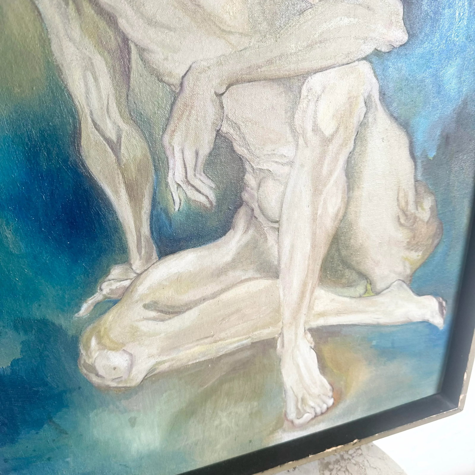 Framed Original Painting of Nude Man Sitting - 6
