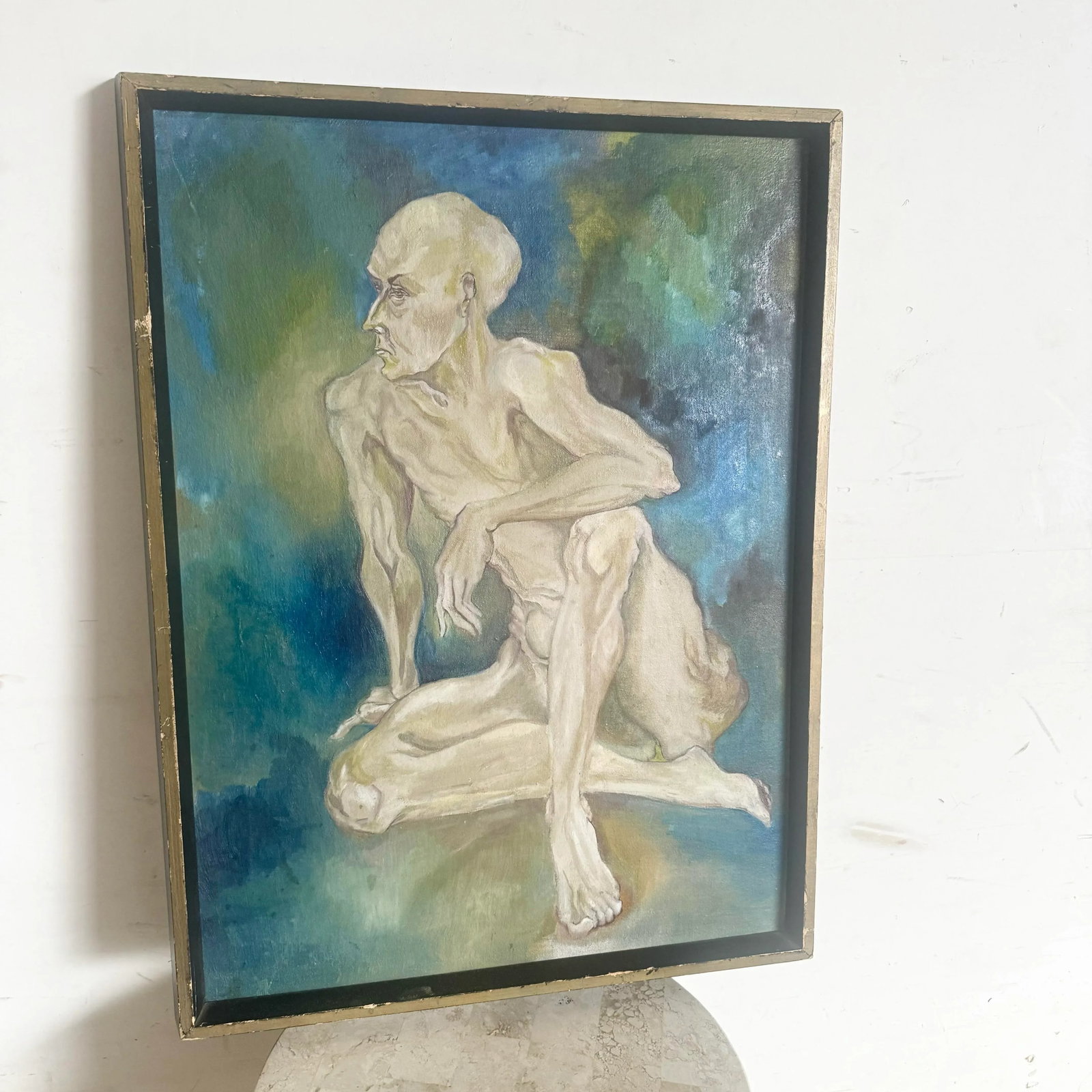Framed Original Painting of Nude Man Sitting - 8