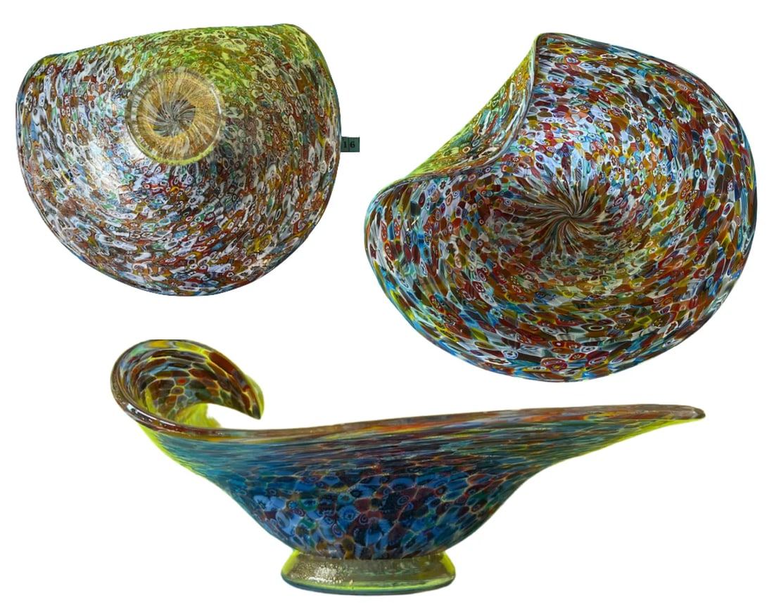 Royal Copenhagen Porcelain Little Mermaid and Venetian Millefiori Glass Centerpiece Bowl- a Set - 3