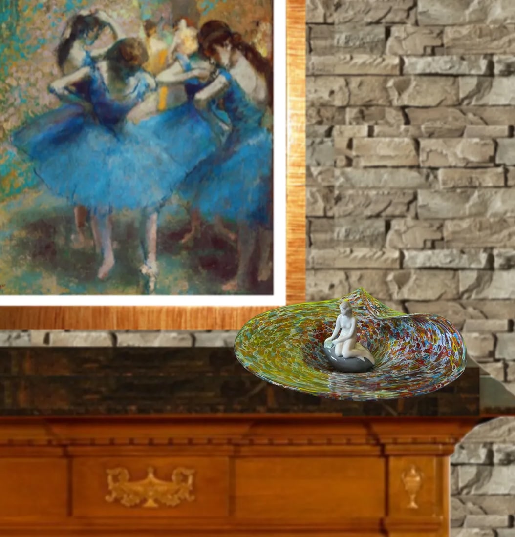 Royal Copenhagen Porcelain Little Mermaid and Venetian Millefiori Glass Centerpiece Bowl- a Set - 4