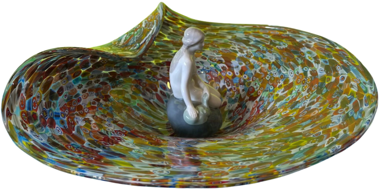 Royal Copenhagen Porcelain Little Mermaid and Venetian Millefiori Glass Centerpiece Bowl- a Set - 5