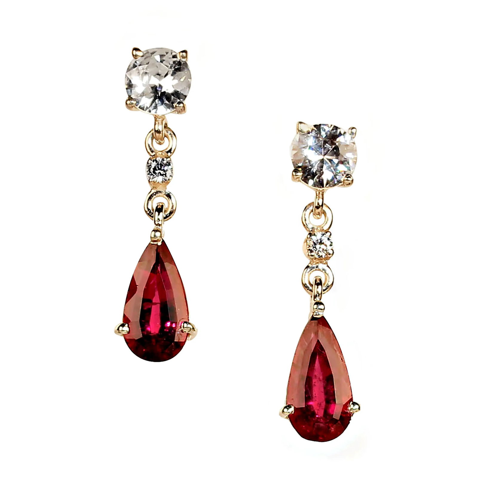 Rubelite and Genuine Zircon Dangle Earrings - 2 Pieces - 6