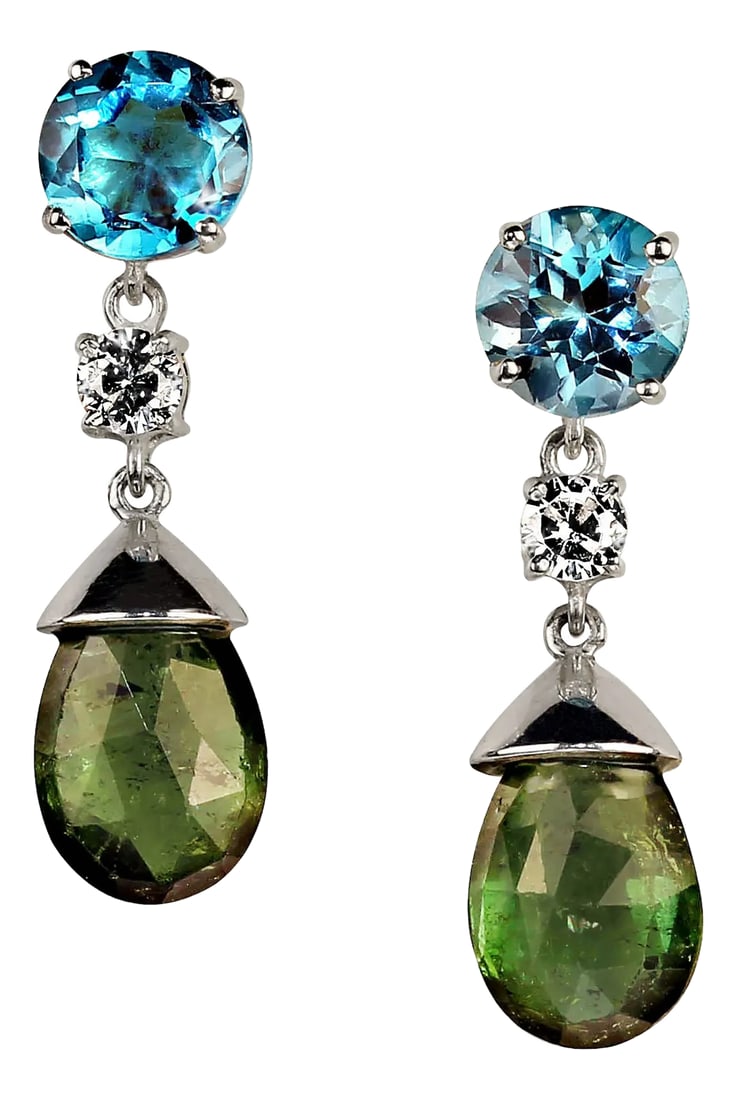 Dangle Delight Earrings in Apatite and Green Tourmaline - 2 Pieces
