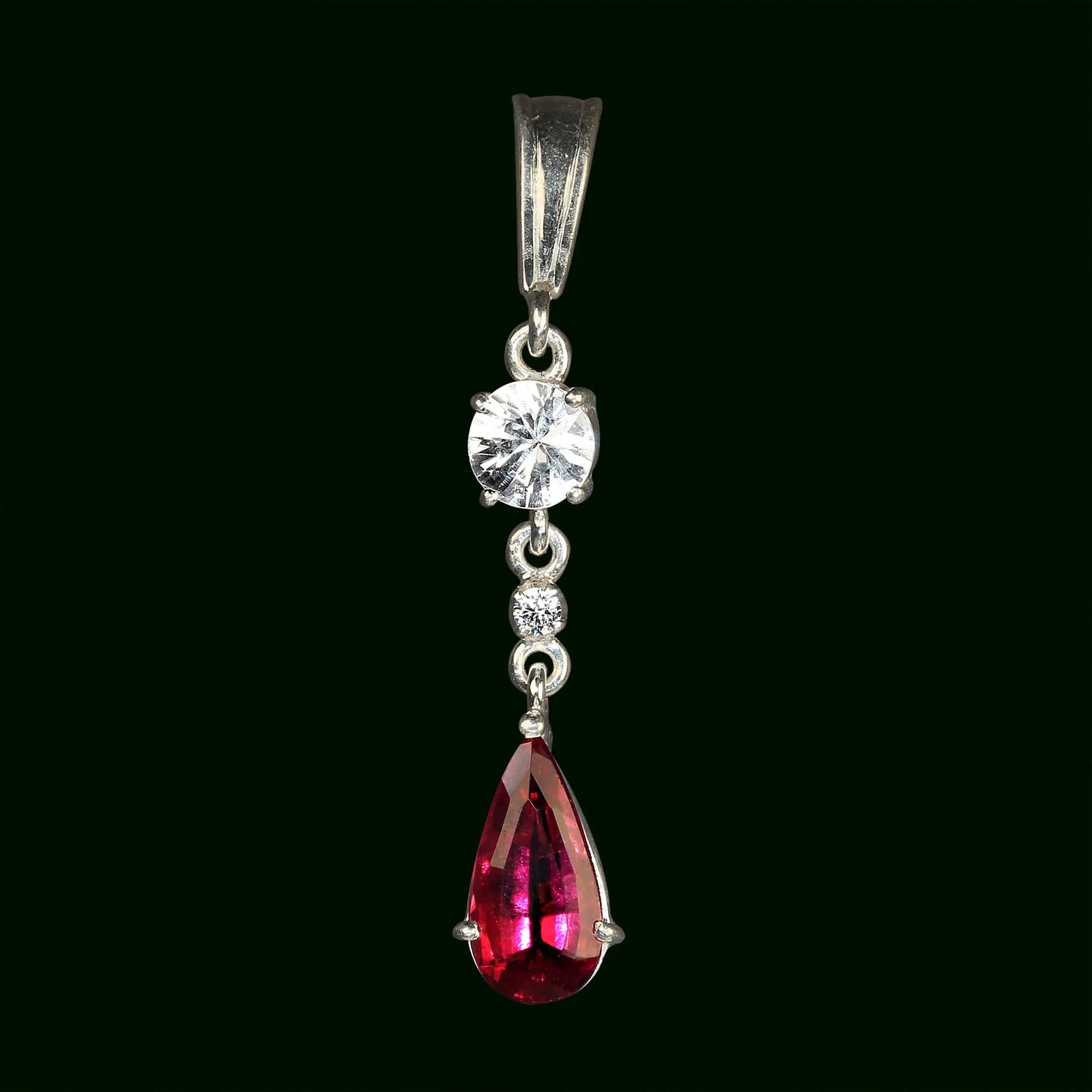 Rubelite and Genuine Real Zircon Pendant - 2