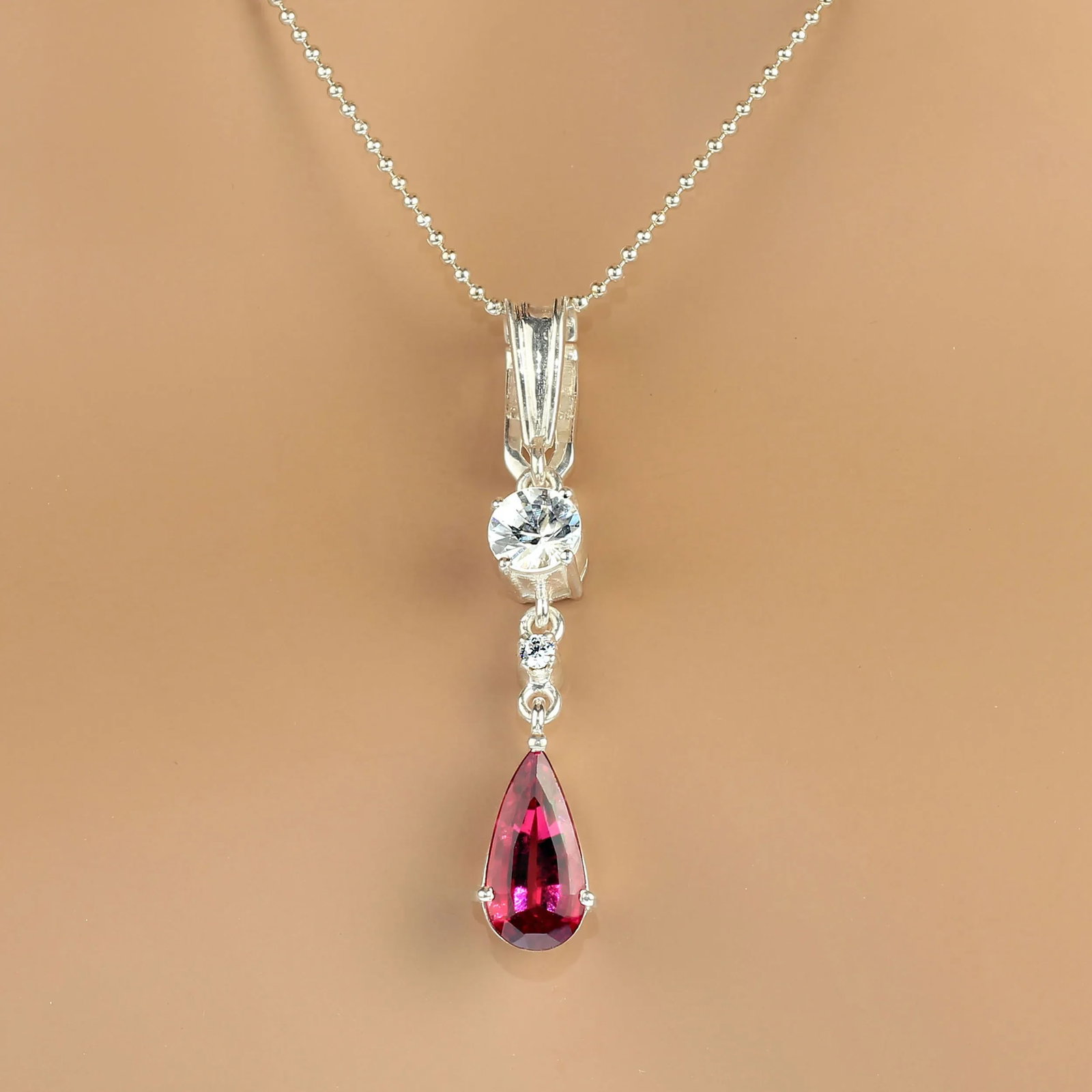 Rubelite and Genuine Real Zircon Pendant - 5