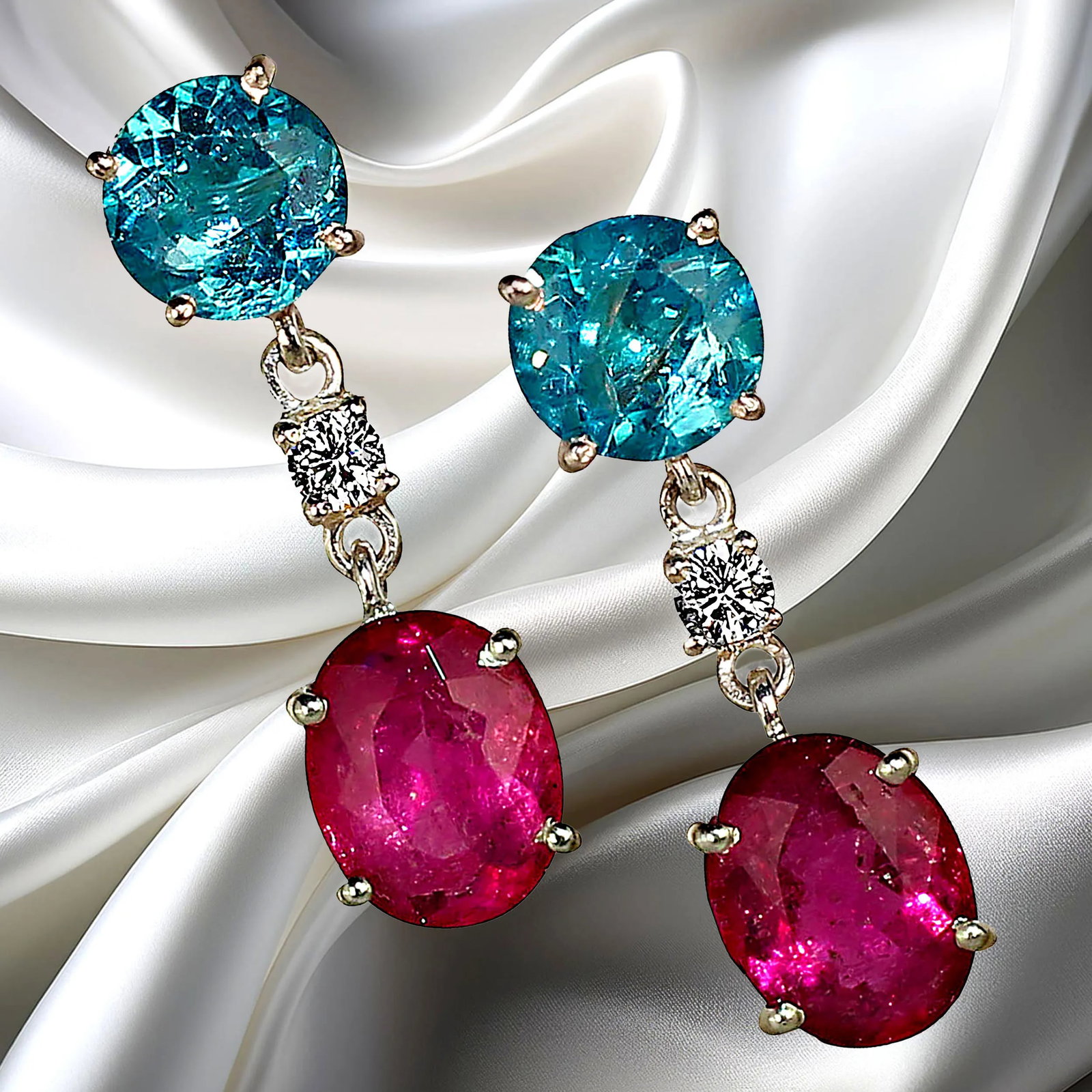 Pink and Blue/Green Swinging Earrings - 2 Pieces - 2