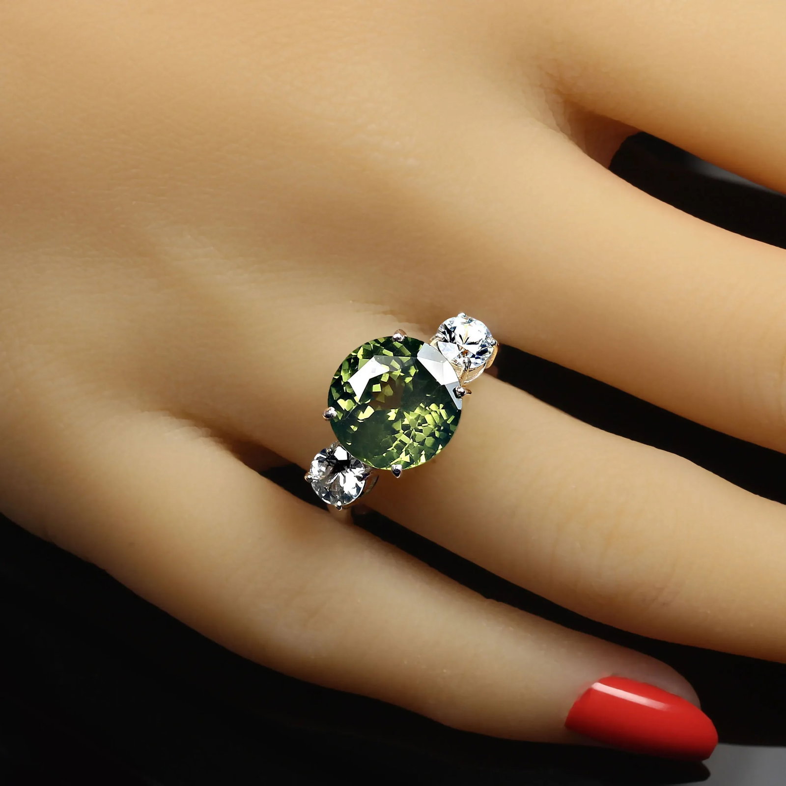 Big Deal' Green and White Zircon Cocktail Ring - 2