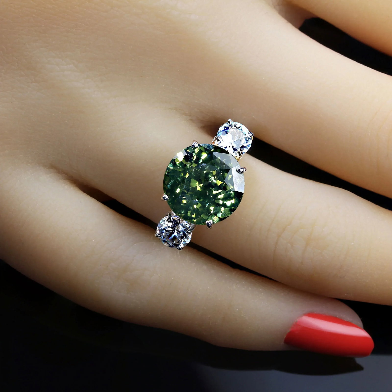 Big Deal' Green and White Zircon Cocktail Ring - 7