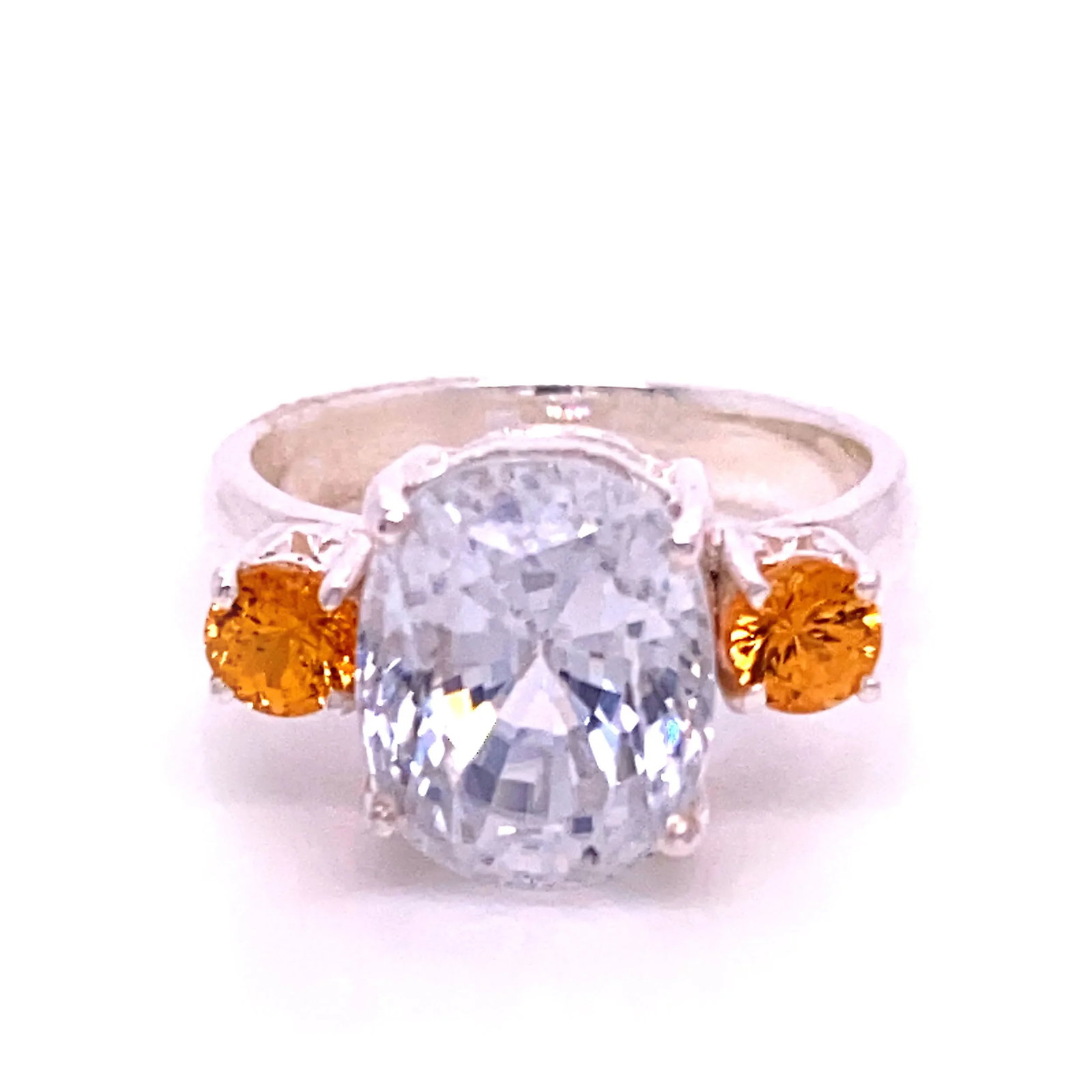 White Genuine Zircon and Mandarin Garnet Ring - 4