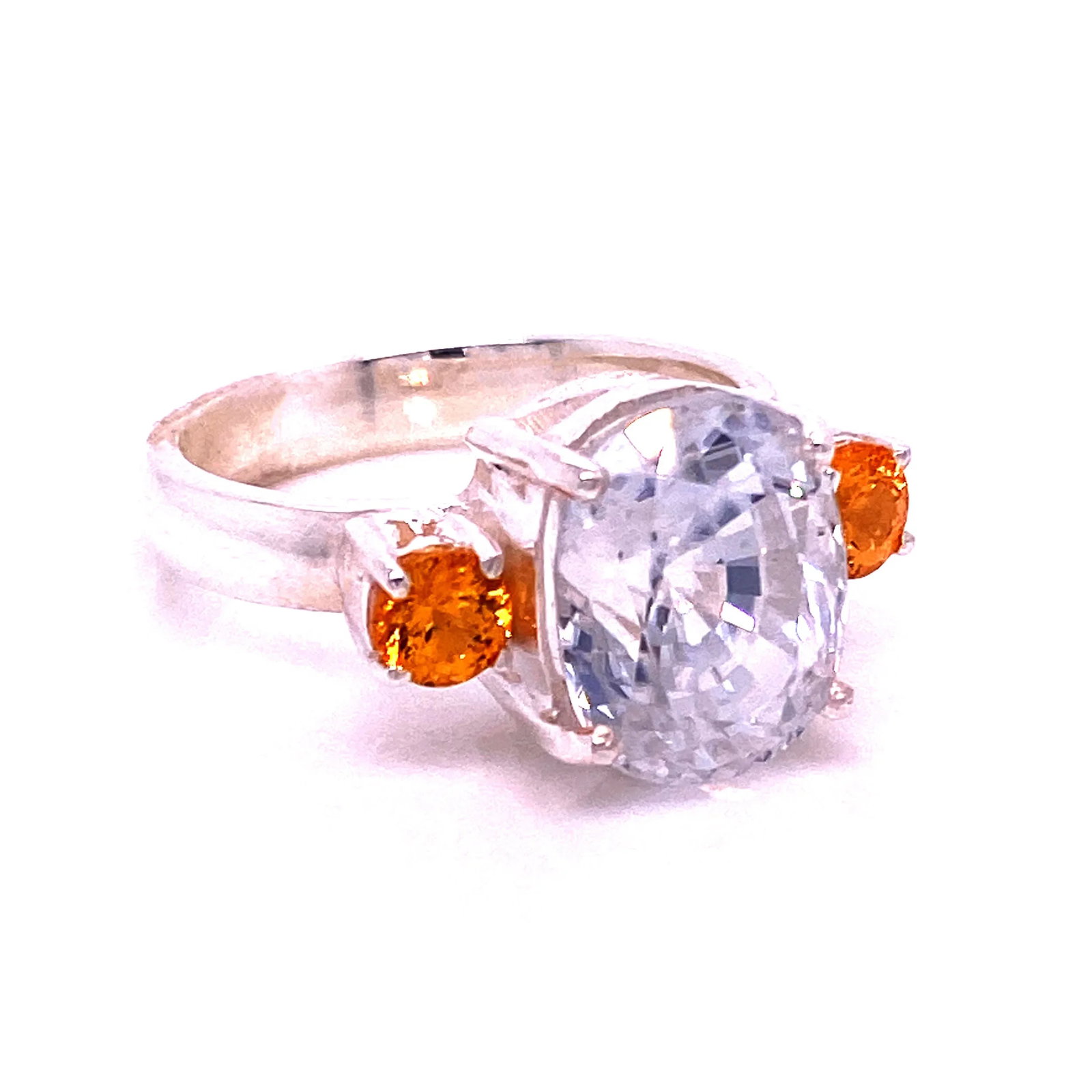 White Genuine Zircon and Mandarin Garnet Ring - 5