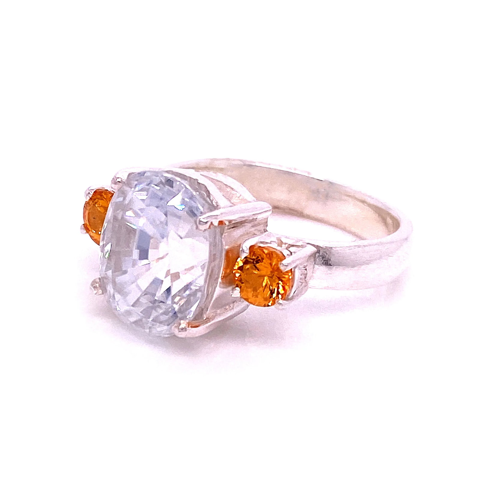 White Genuine Zircon and Mandarin Garnet Ring - 6