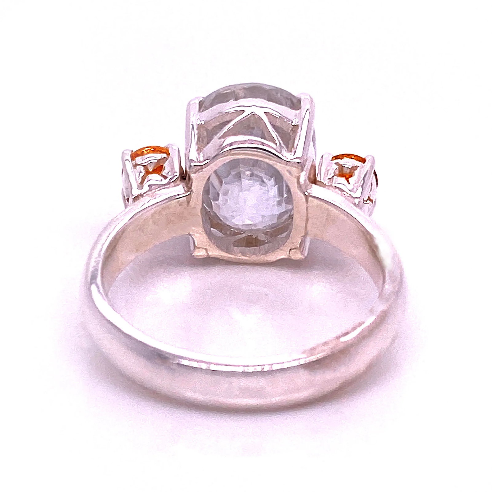 White Genuine Zircon and Mandarin Garnet Ring - 8