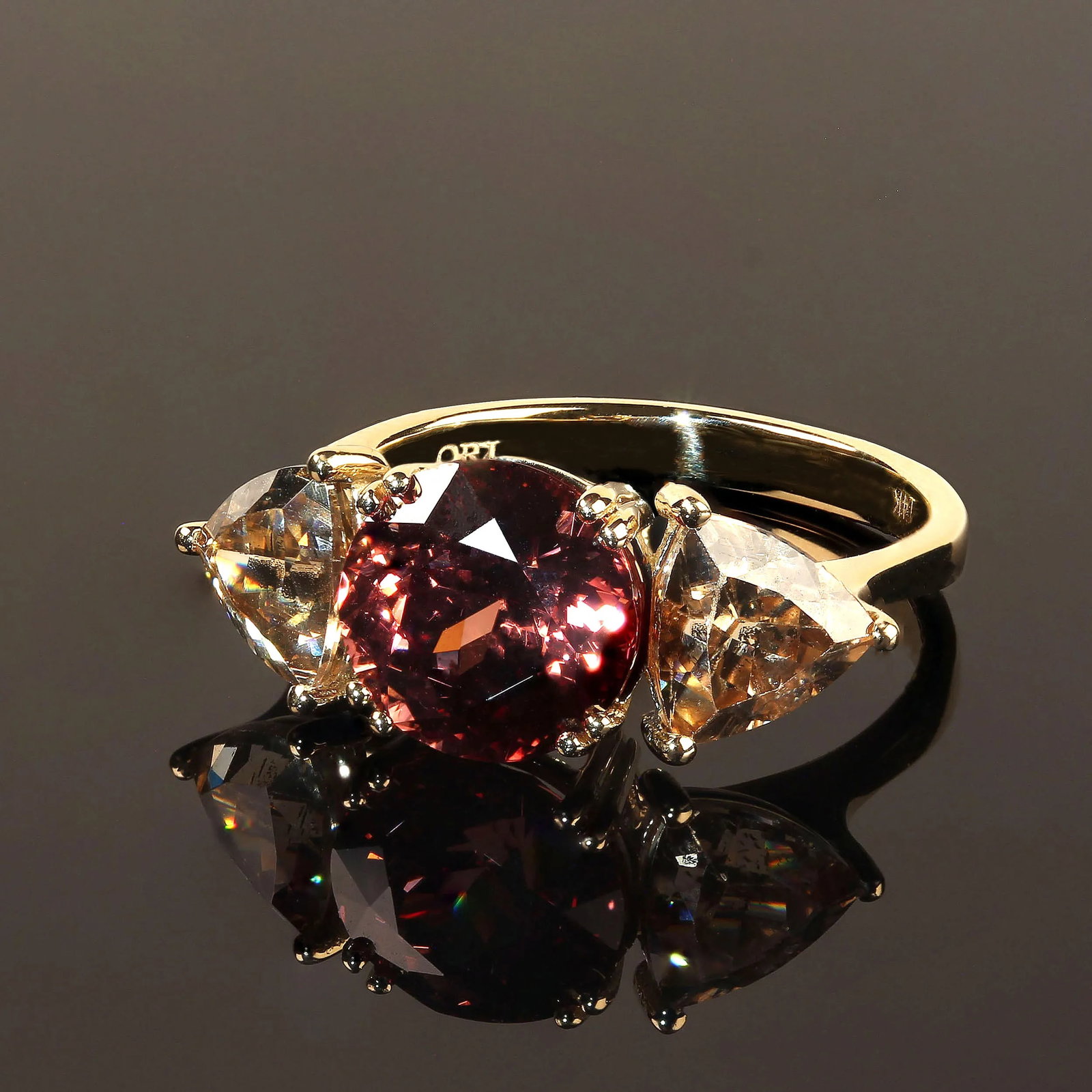 Red and Smoky Cambodian Zircon Dinner Ring in 14k Yellow Gold - 4