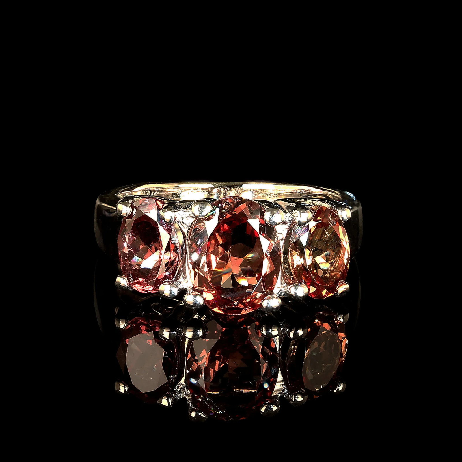 Three Stone Color Shift Garnet Ring in 14k White Gold Setting January Birthstone - 3