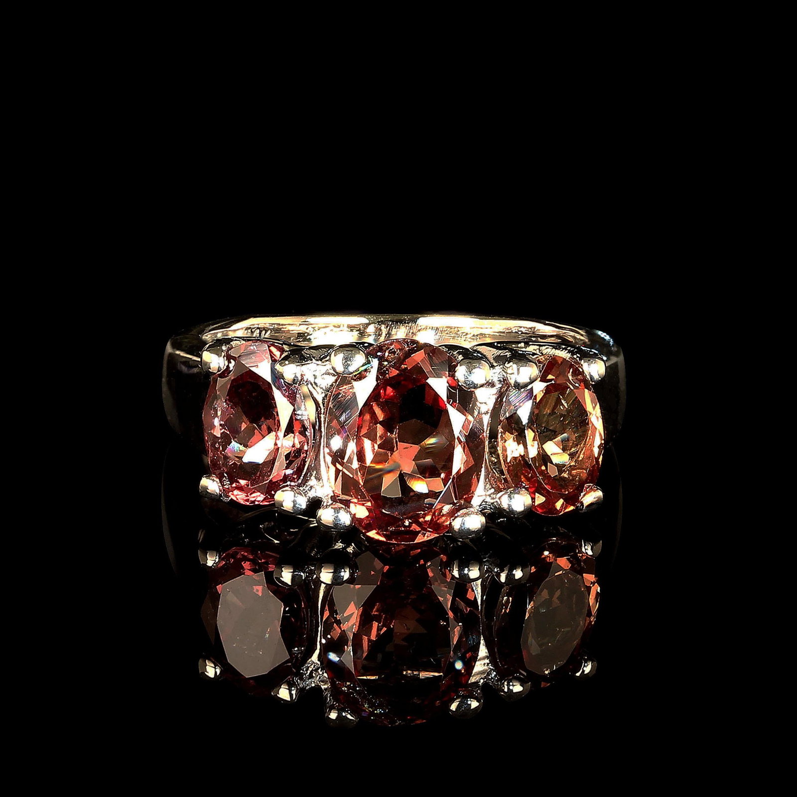 Three Stone Color Shift Garnet Ring in 14k White Gold Setting January Birthstone - 7