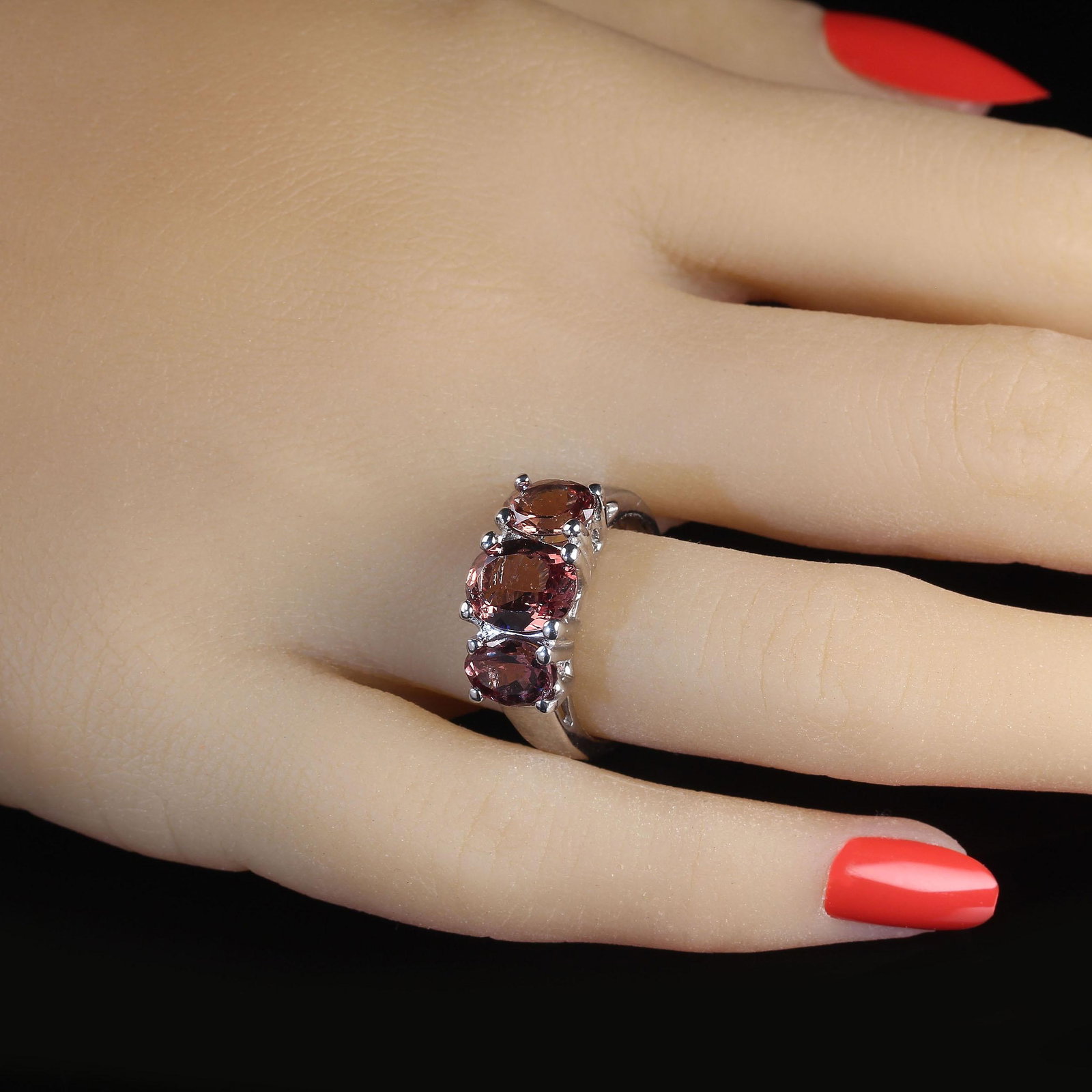 Three Stone Color Shift Garnet Ring in 14k White Gold Setting January Birthstone - 9