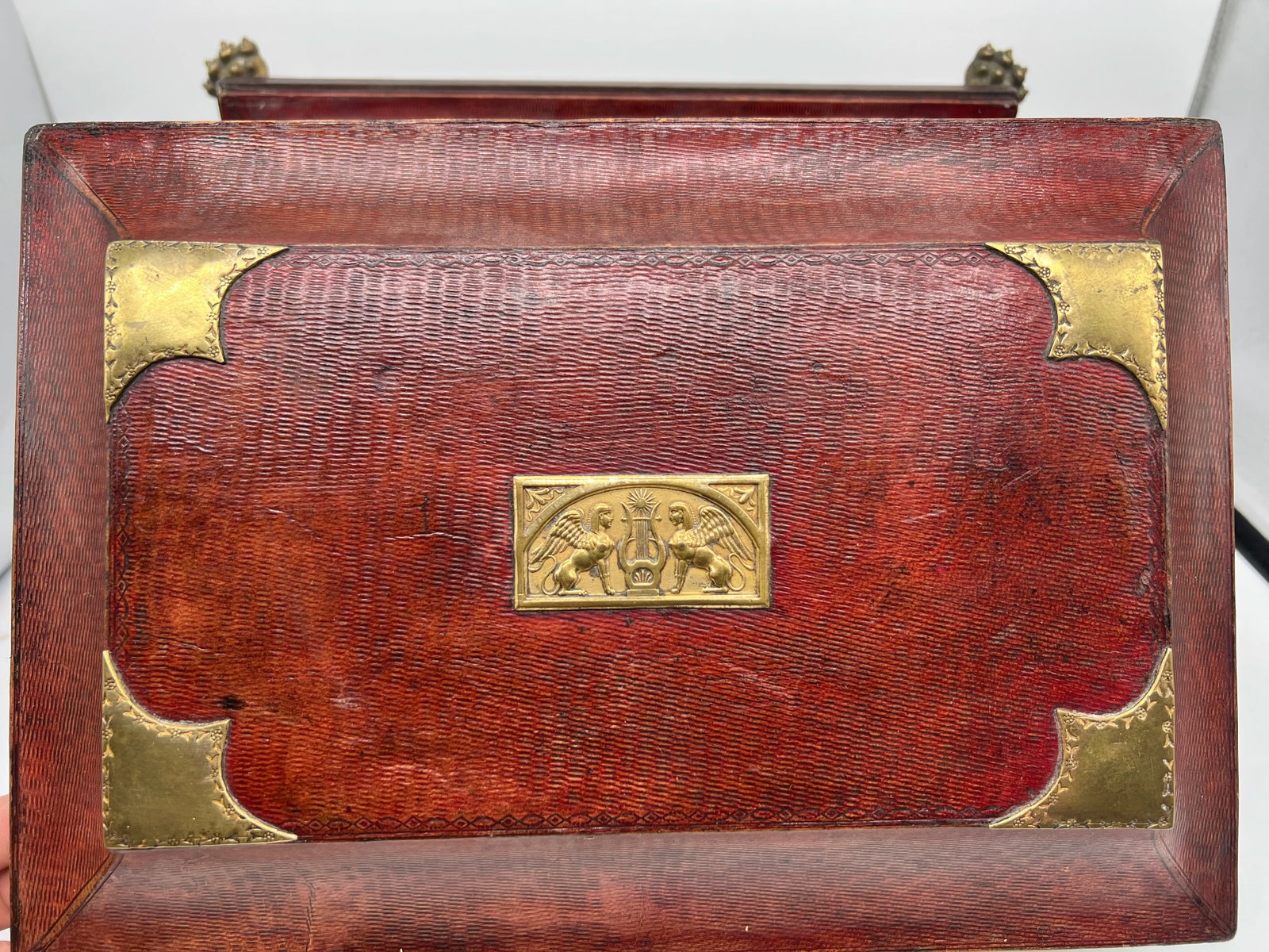 Fine Regency Egyptian Revival Leather & Snake Handled Ormolu Box C. 1815 - 12