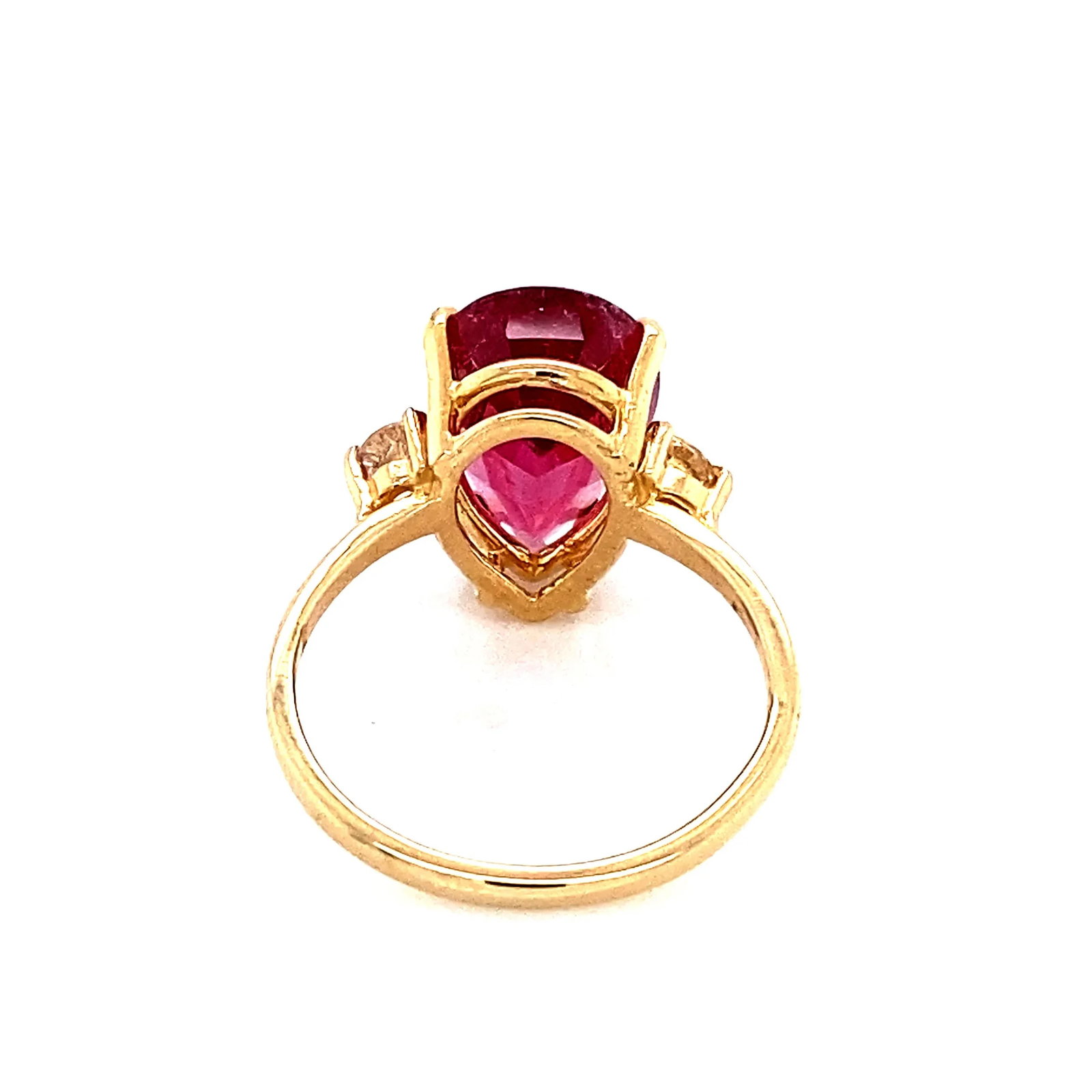 Sparkling Pinky/Red Rubelite & White Sapphires in 14k Gold Ring - 3