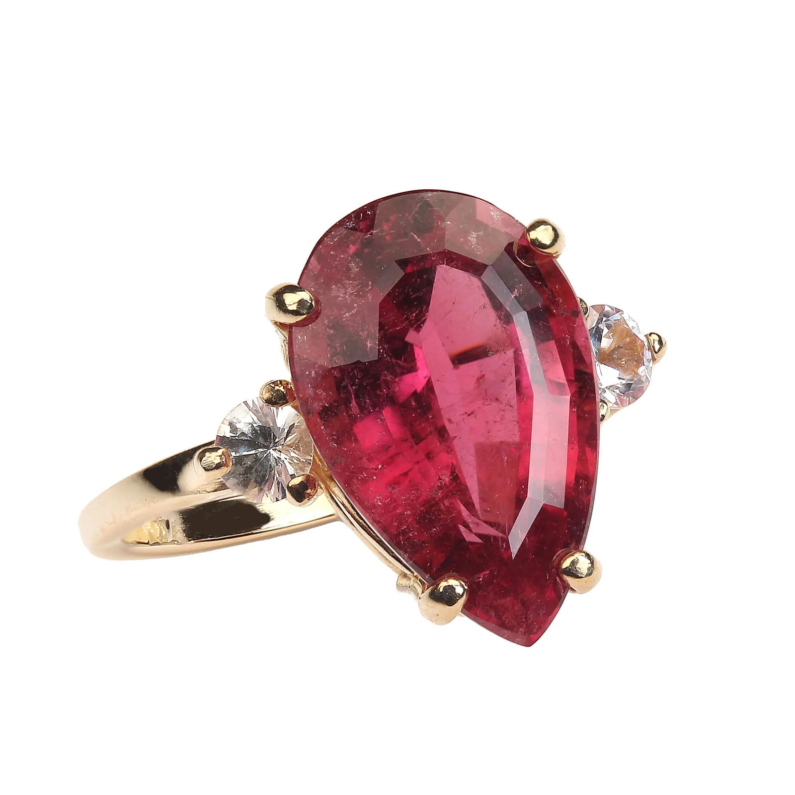 Sparkling Pinky/Red Rubelite & White Sapphires in 14k Gold Ring - 4