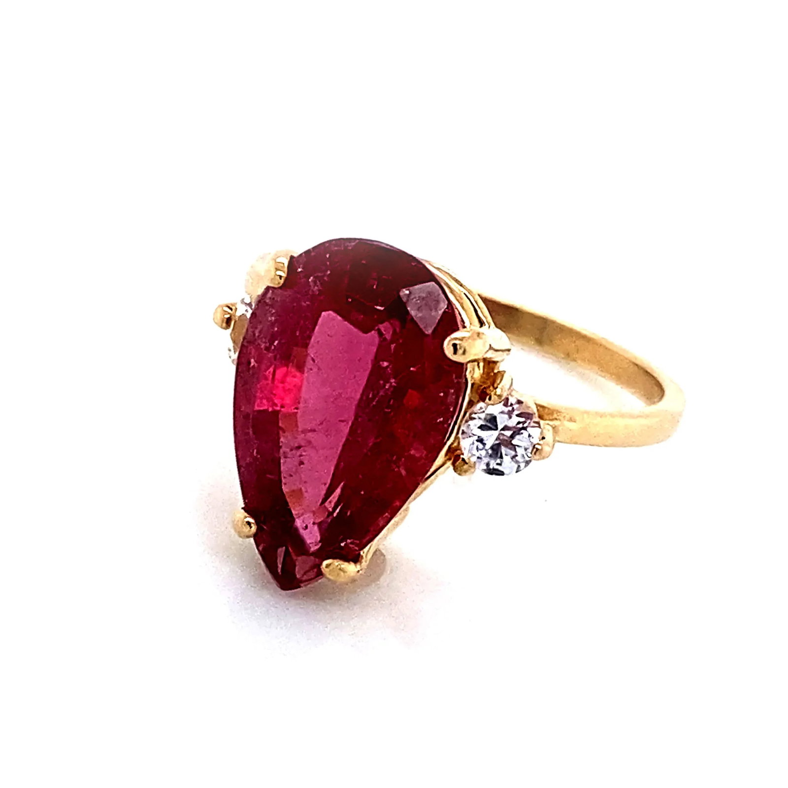 Sparkling Pinky/Red Rubelite & White Sapphires in 14k Gold Ring - 5