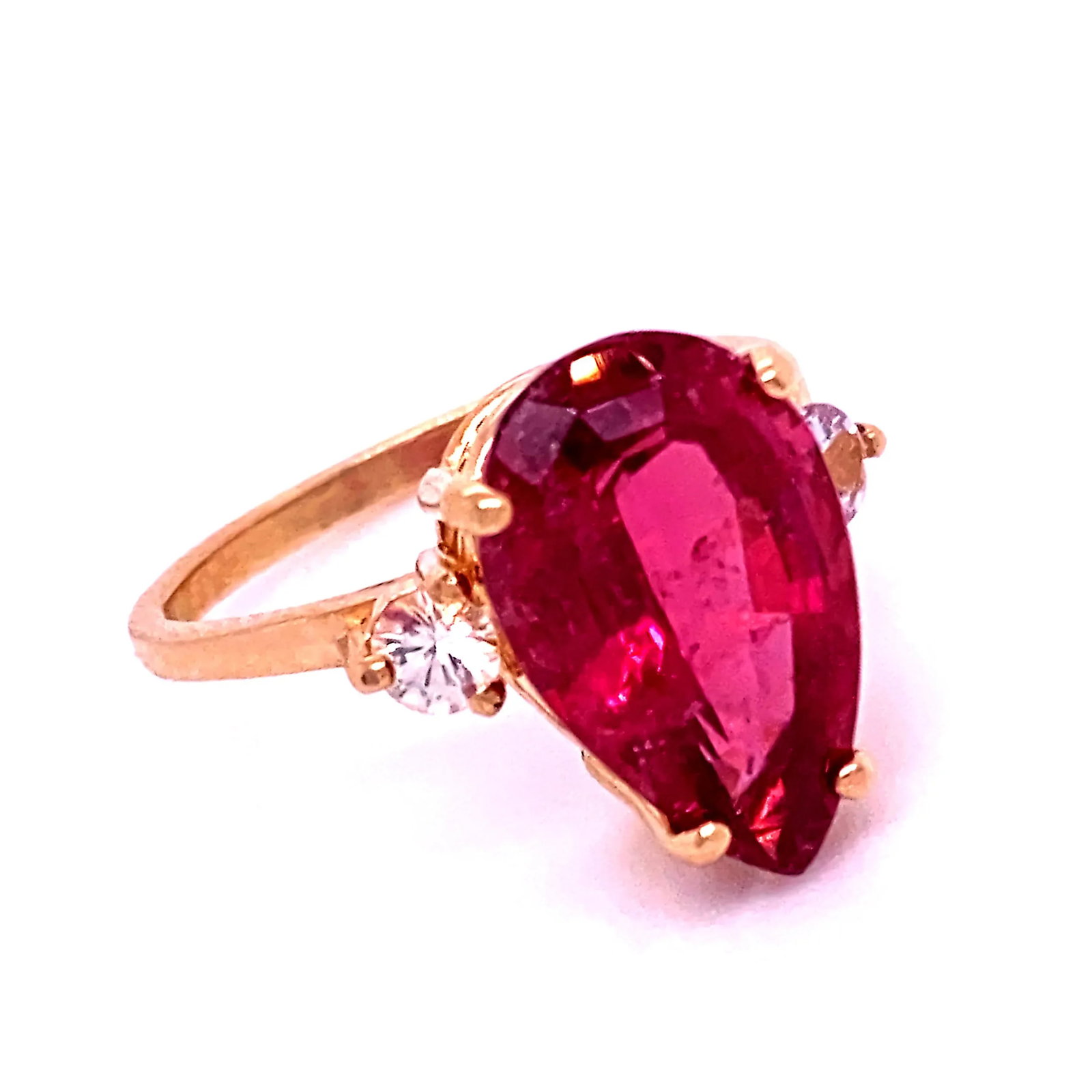 Sparkling Pinky/Red Rubelite & White Sapphires in 14k Gold Ring - 6